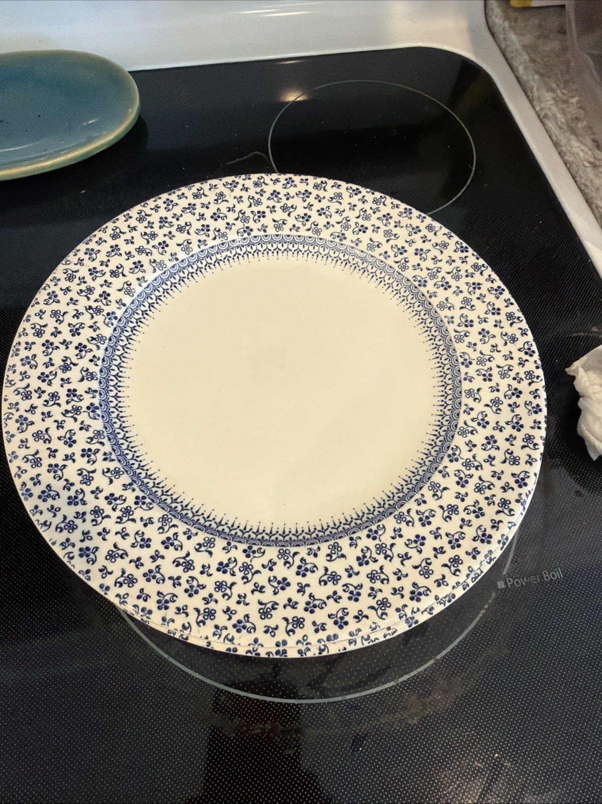 Vintage English Ironstone Provence Blue & White Floral Chintz 9.5″ Plate