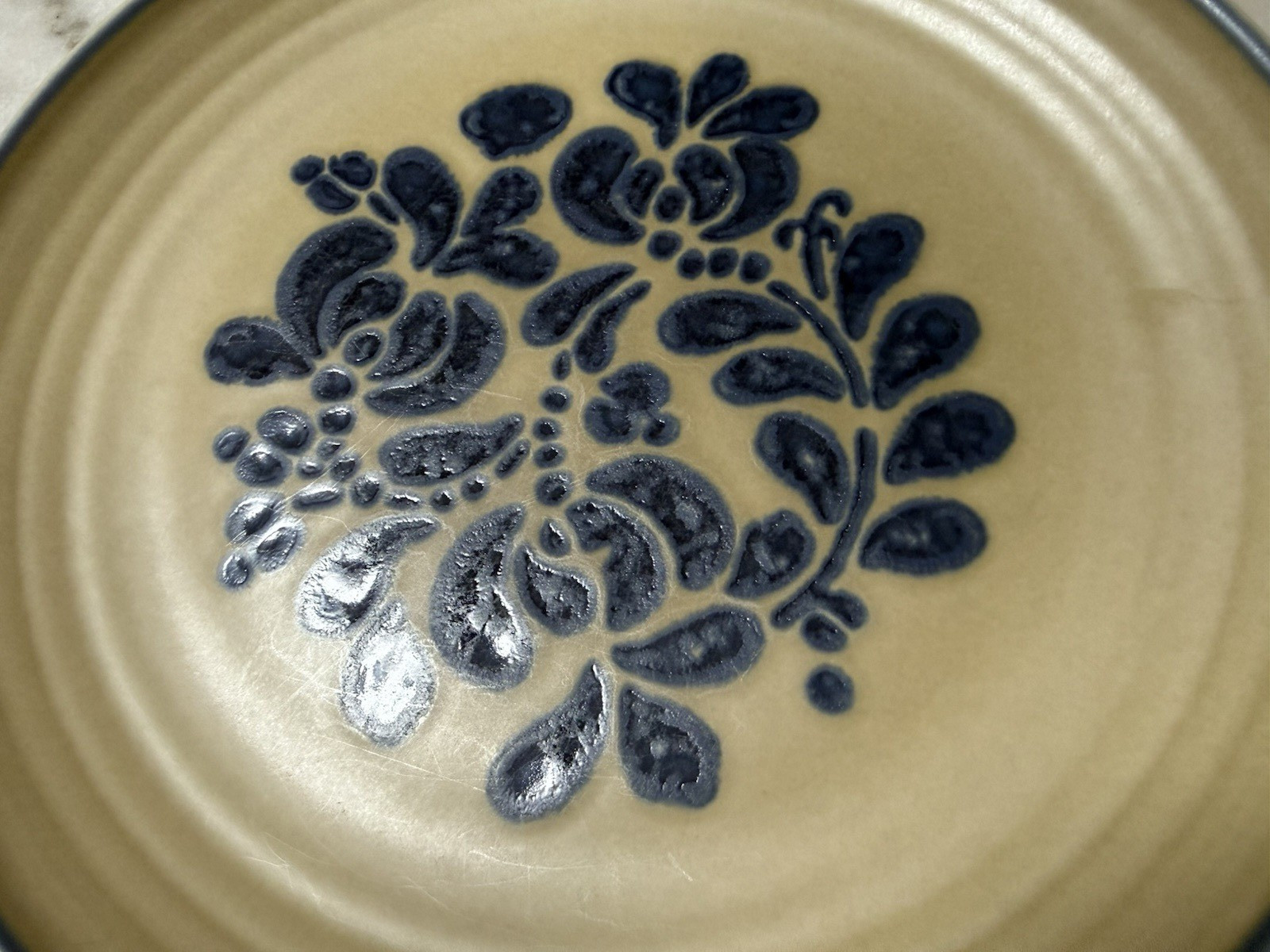 RARE Vintage Pfaltzgraff Folk Art 20th Anniversary Dinner Plate 10″ Blue Beige