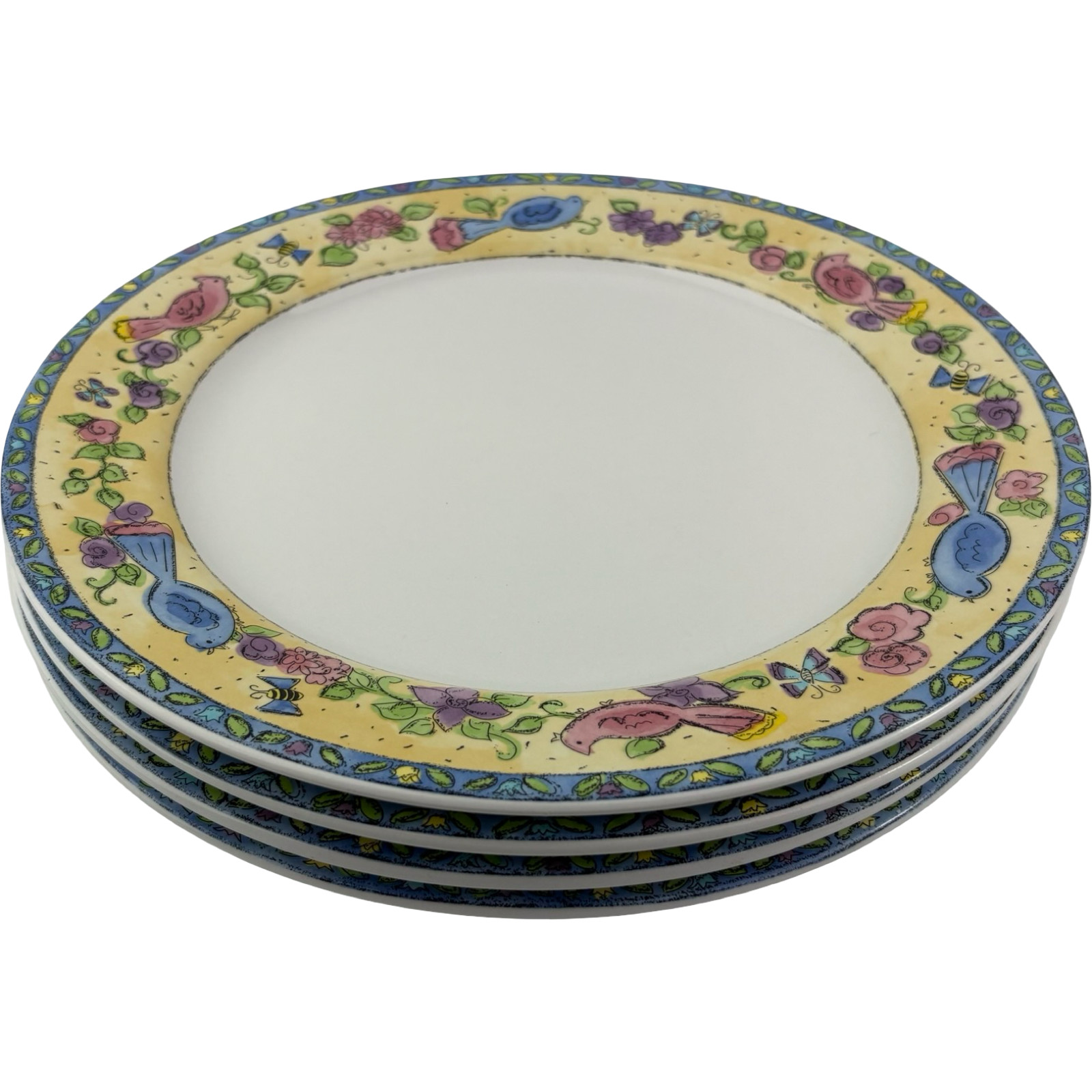 Sango Birds and the Bees Dinner Plates Set of 4 VTG 11″ Sue Zipkin Stoneware