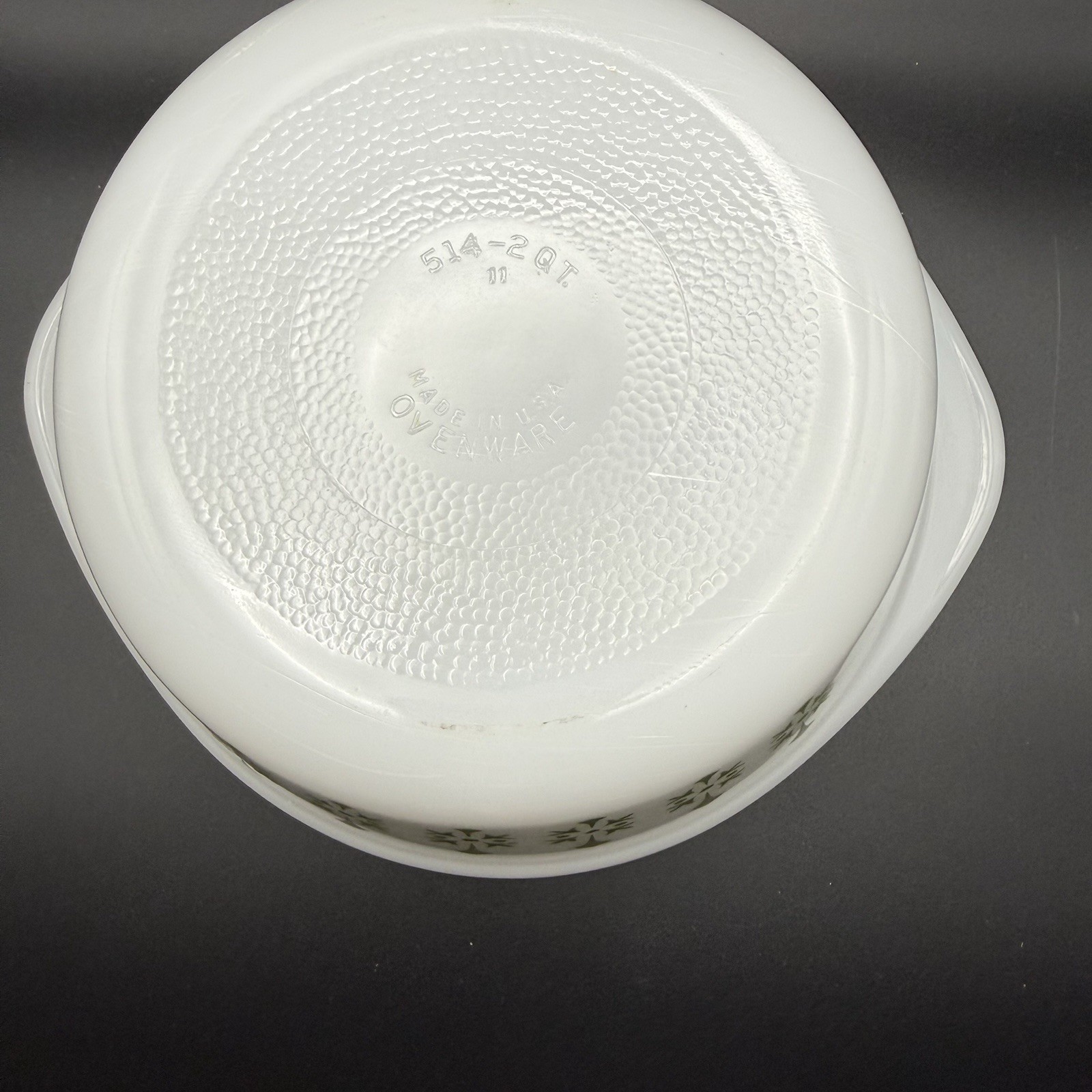 Vintage Mid Century Modern Glasbake Milk Glass Green Pinwheel 2QT Casserole/Lid