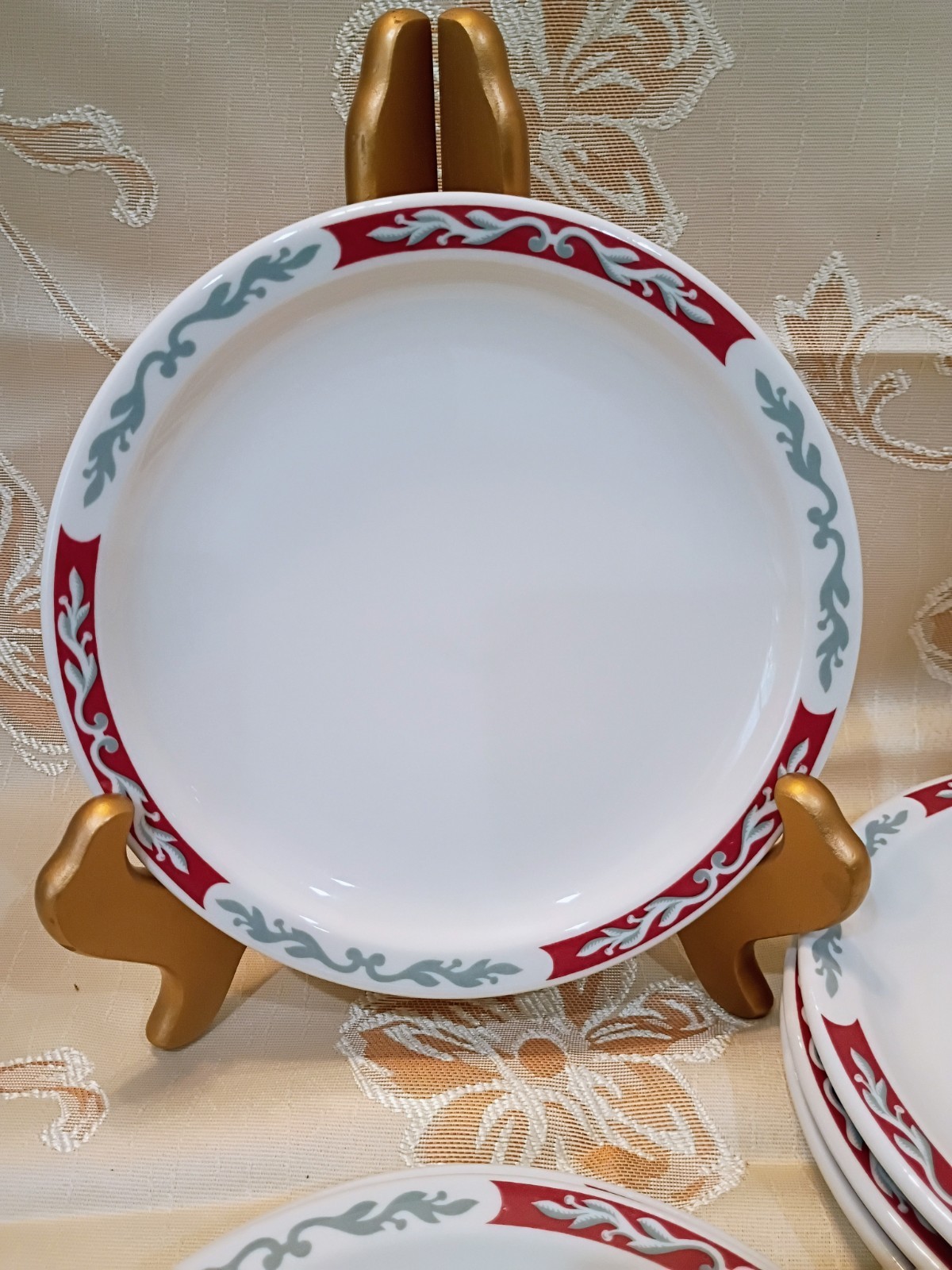 VTG Syracuse China Embassy Pattern White w/Red Border Dessert/Side Plates-Six PC