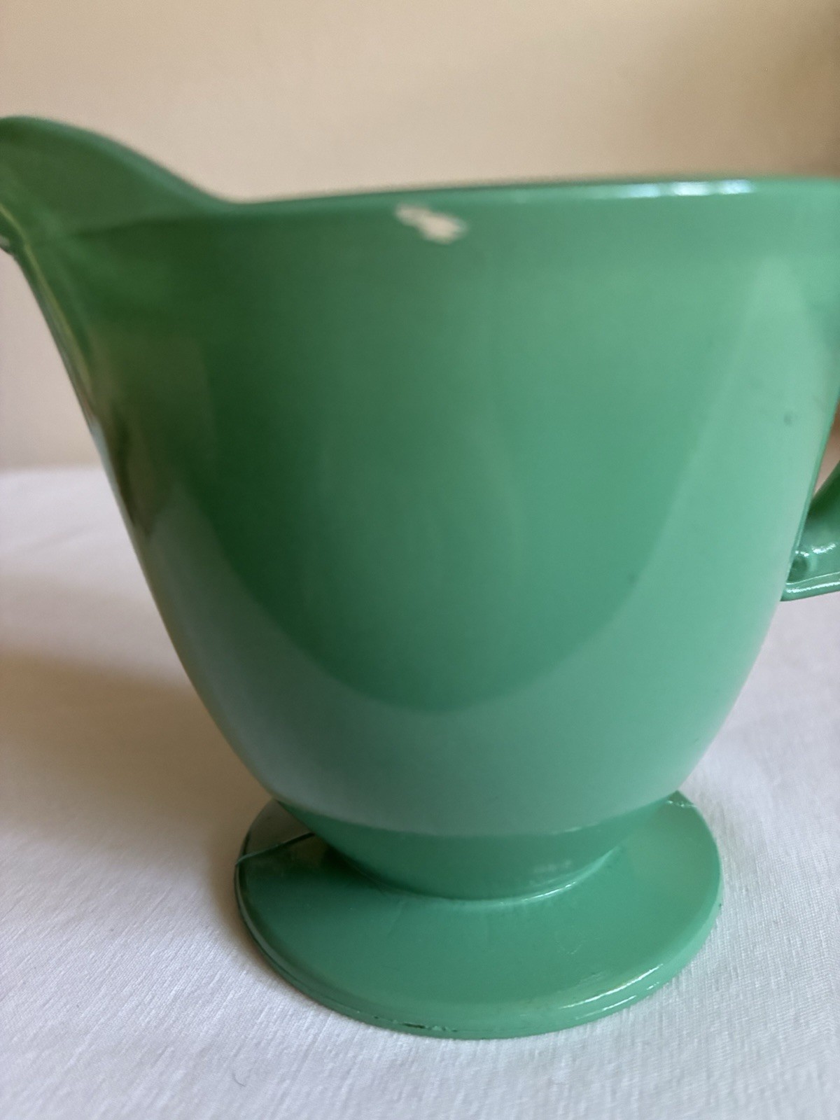 Vintage Hazel Atlas Platonite Green Jadeite Style Milk Glass Creamer 1940’s