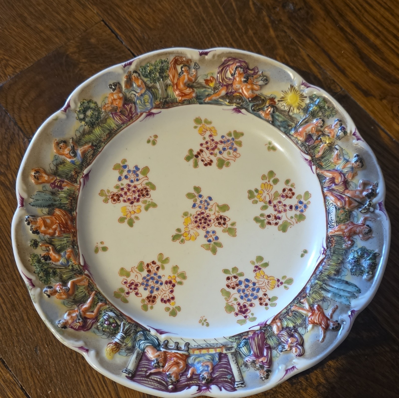 Antique Capodimonte Italy Plate 9 1/4″ Diameter Nude LADIES