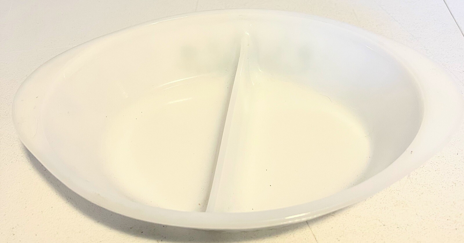 Vintage Glasbake Divided Dish~White w Green Flowers~Daisy~J-2352-Milk Glass
