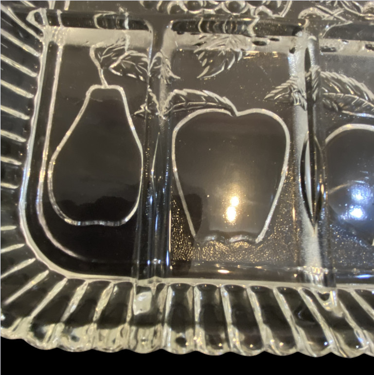 VINTAGE INDIANA GLASS — Fruit & Relish Tray, 5 Sections, Fruit Design, Heirloom
