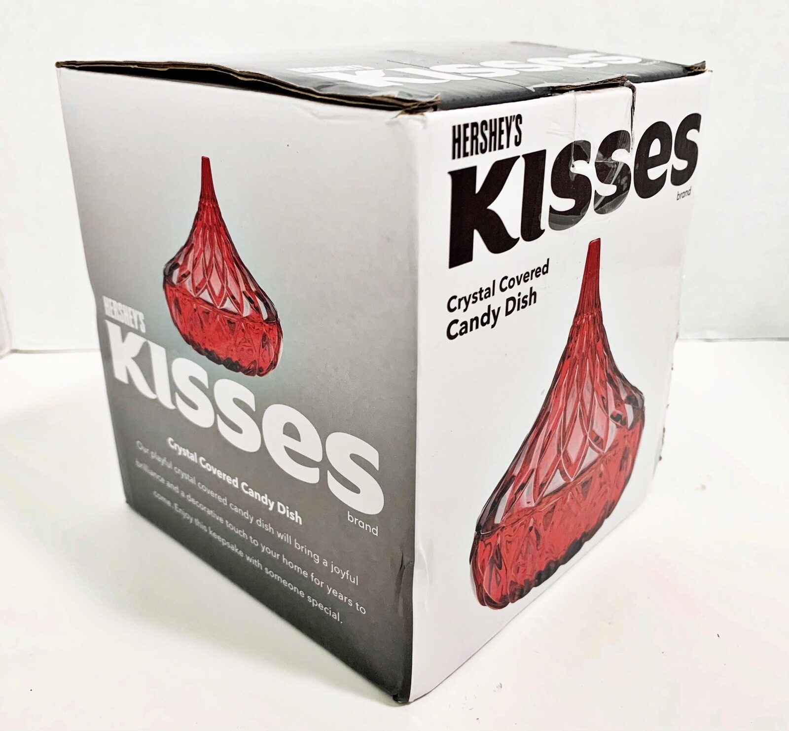 Hersheys KISS Shape Candy Dish Shannon Crystal Ruby Red Trinket W/ Lid Box