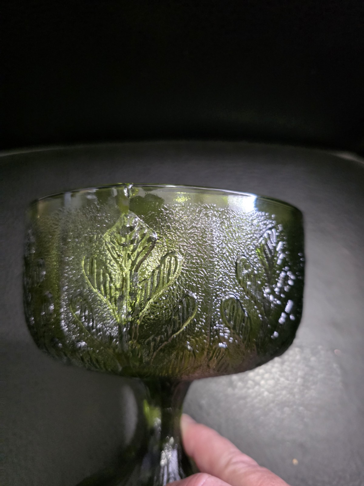 FTD Green Pressed Glass Floral Pedestal Compote Bowl, Round, 1978