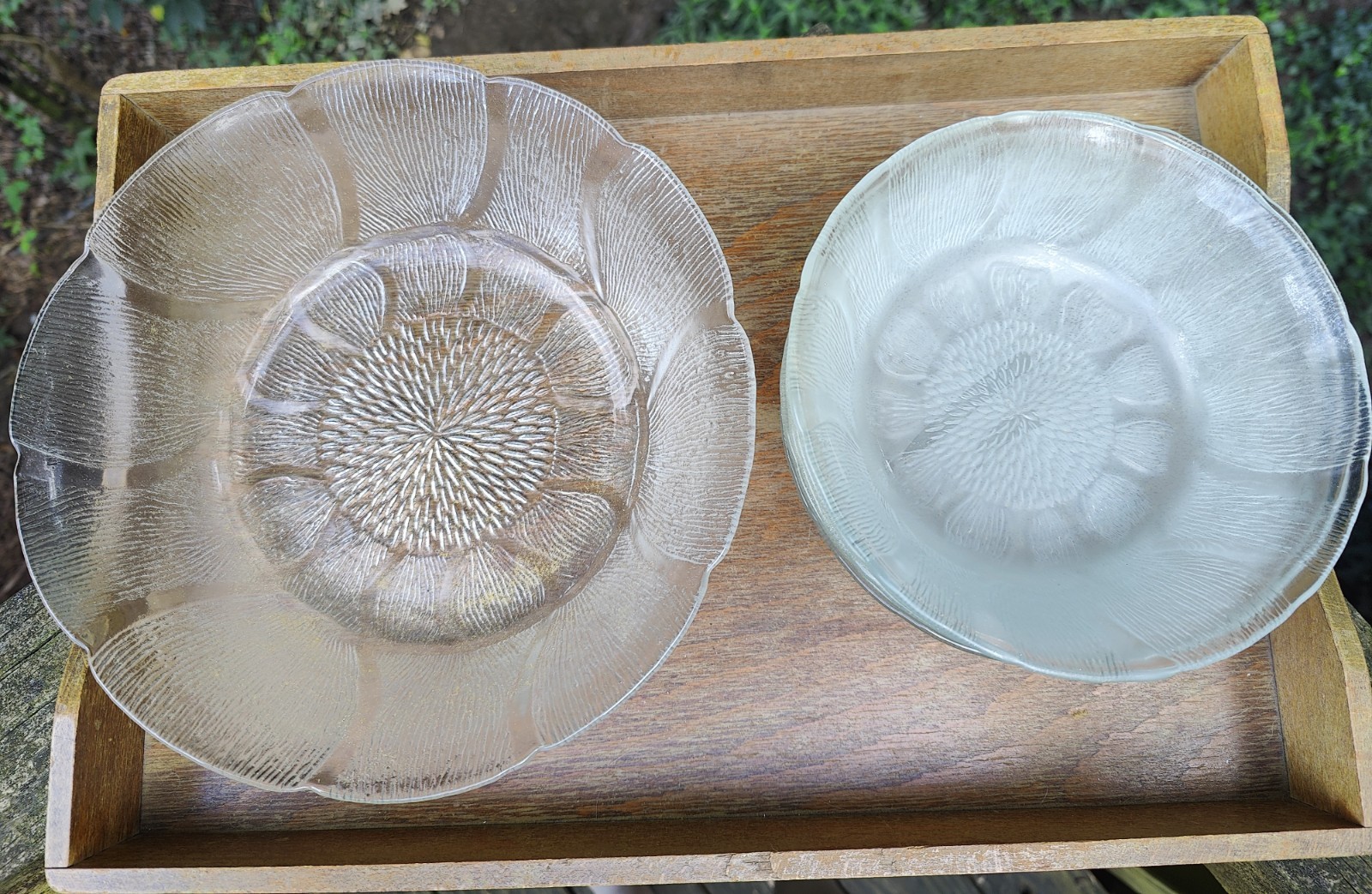 KIG Indonesia Arcoroc Sunflower Art Nouveau MCM Style Clear Glass Bowls Lot Of 7
