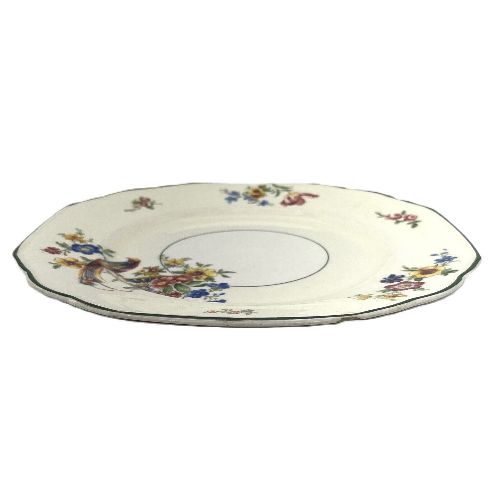 The Welbeck Plate By WH Grindley & Co Windsor Ivory Floral Bird Green Trim 9.5″