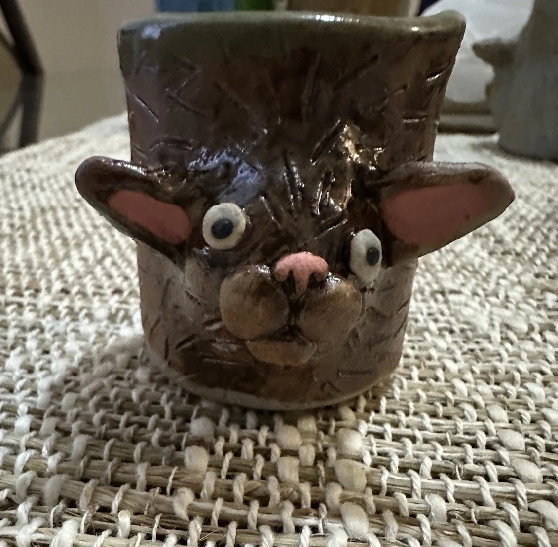 Funny Ugly Face 3D Art Pottery Coffee Tea Mug Cup Handmade Set Of 3 Critters