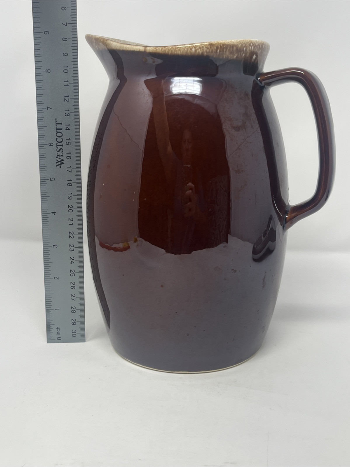 Vintage Hull Oven Proof Brown Drip Glaze Ceramic Pitcher USA Pottery 9″ MCM