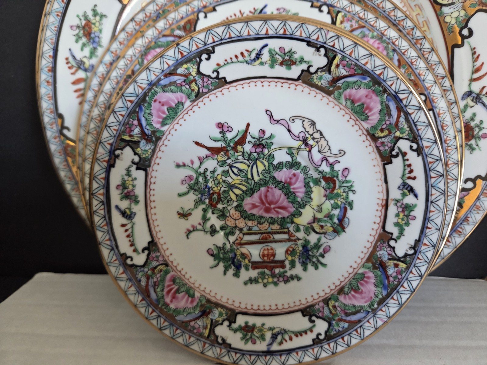 Rose Canton By Famille Rose Birds And Butterflies 6 Pc. Place Setting Gold…