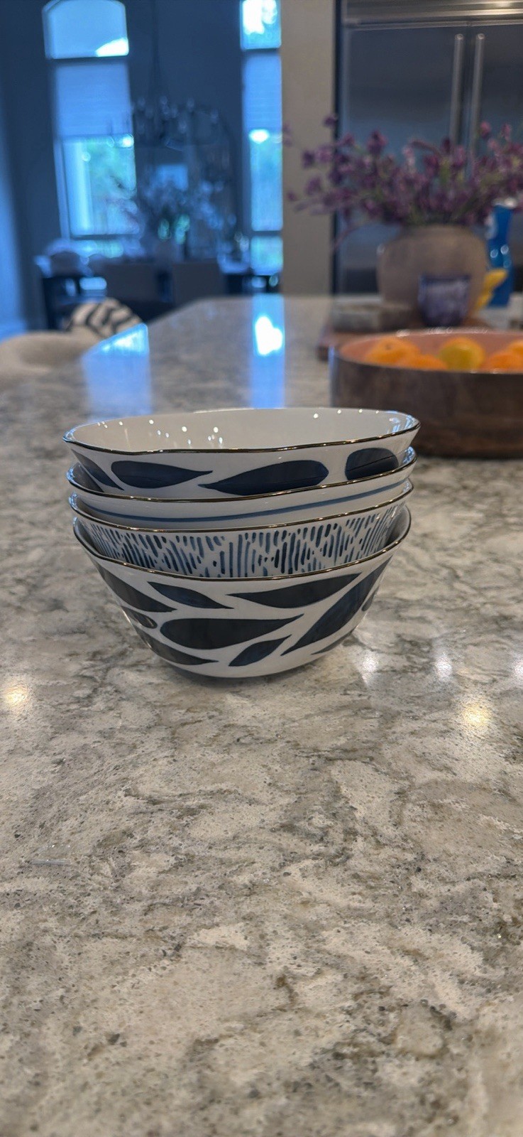 Lenox Blue Bay Bowls Set of 4 Porcelain Soup & Cereal Bowls | Asst Blue Patterns