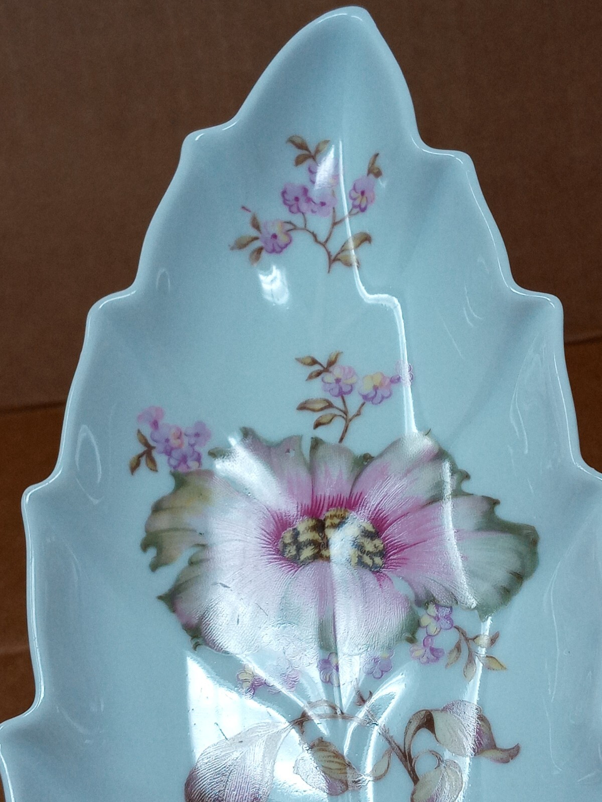 Mitterteich Bavaria Ceramic Trinket Dish leaf shape Florals Germany 7945 047