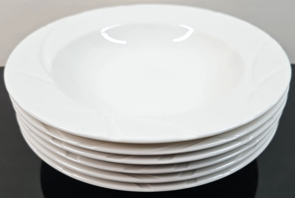 6 Lenox Vibe Rim Soup Pasta Bowl Set White Swirled Elegant Table Dining Dish Lot