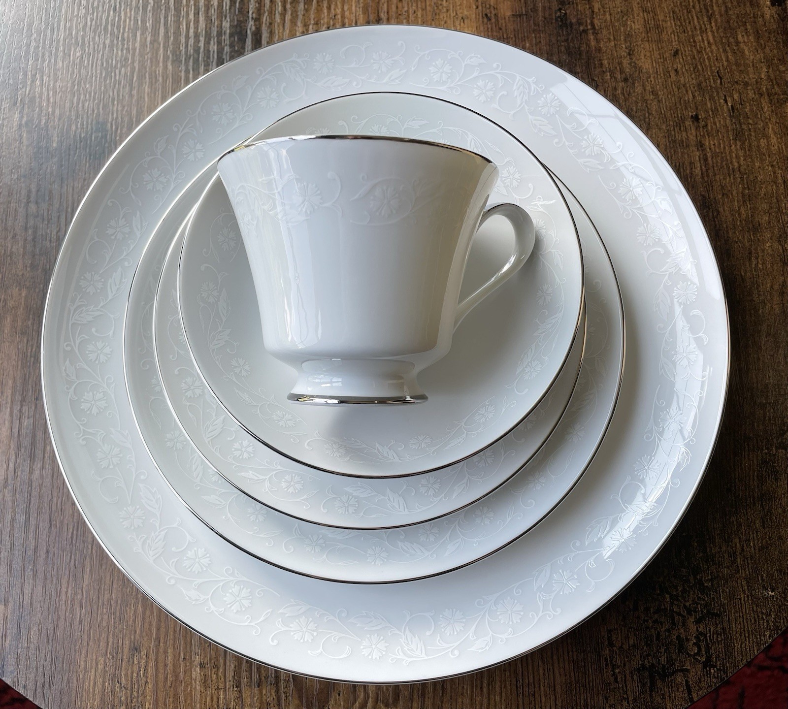 12 Japan Fine China , Bridal Lace Salad / Cake Plate, 7.5” Silver Trim MCM Set