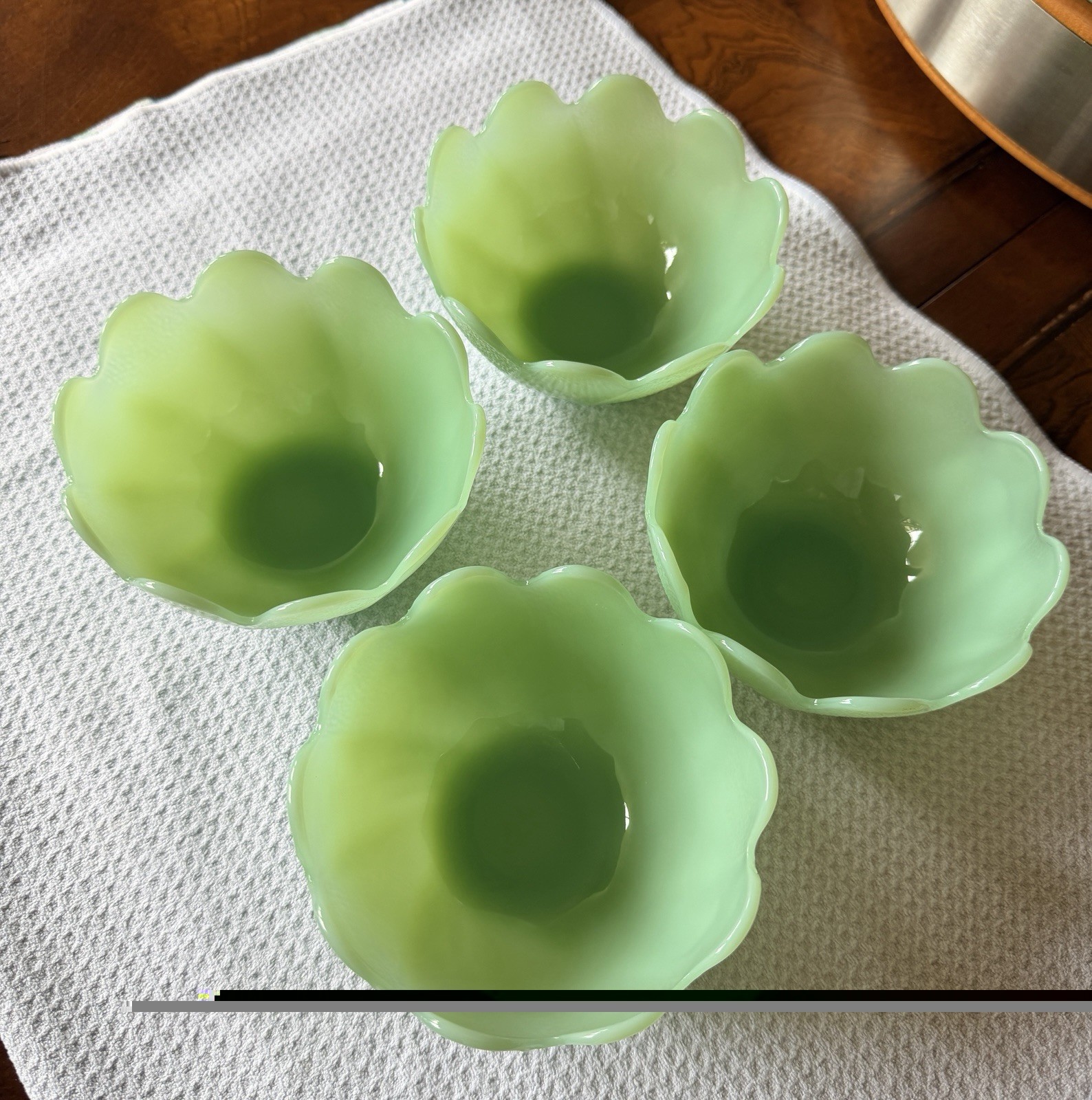 Fire King Jadeite Lotus Blossom Leaf Dessert Cup Bowl Set of 4 Vintage 4”