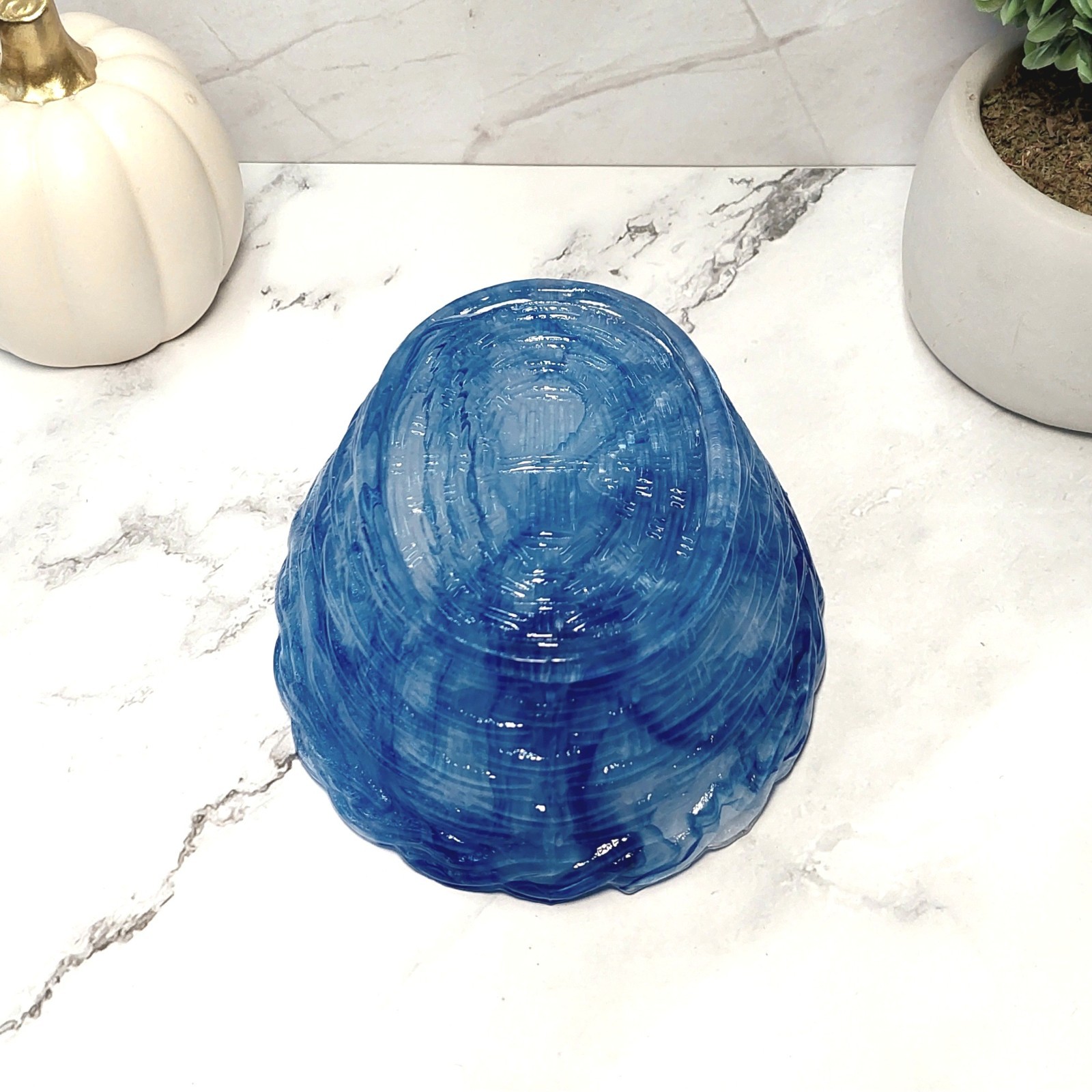 Hen on Nest Chicken Blue Cream Swirl Glass Depression Style Candy Dish, Vintage