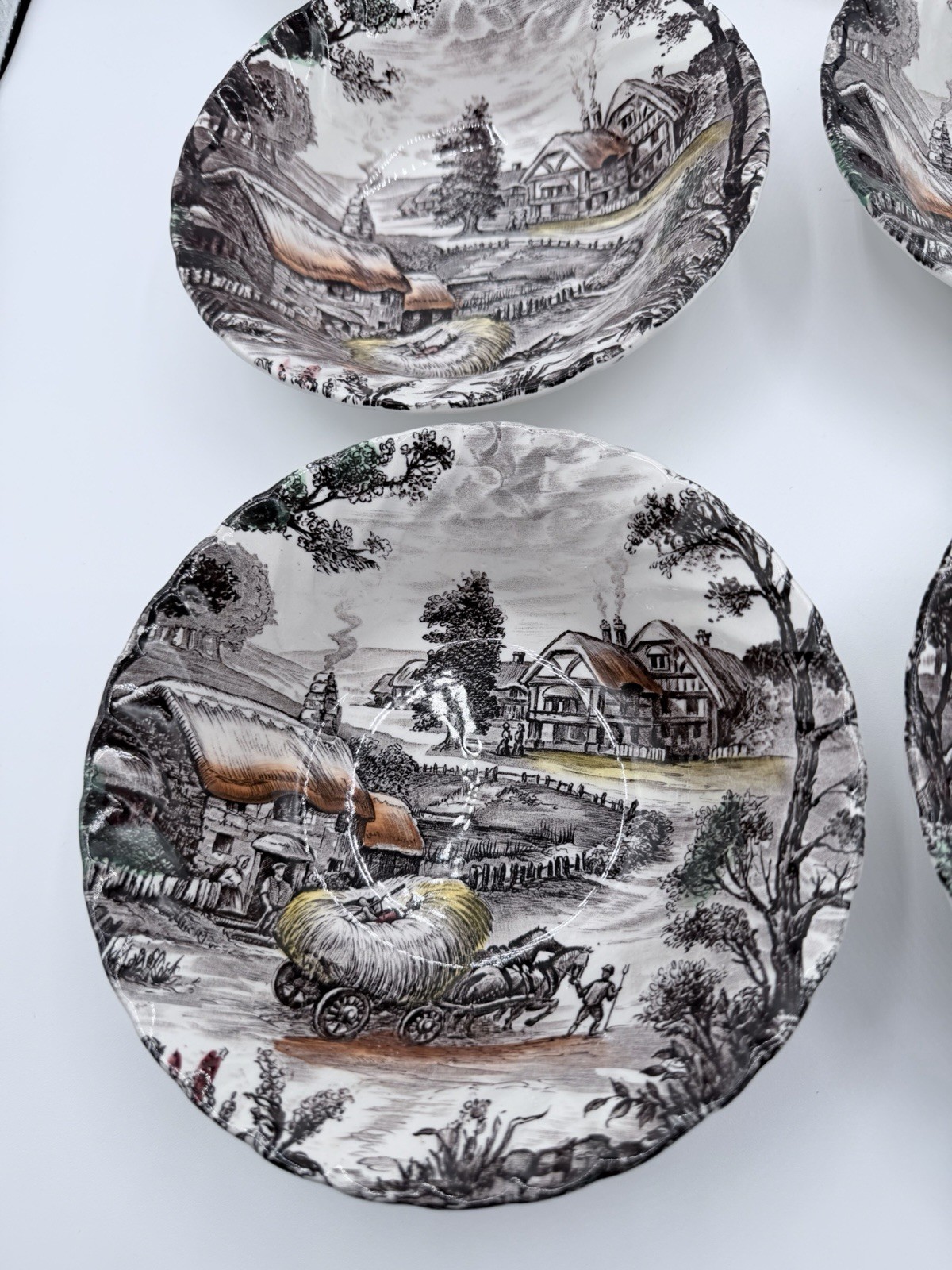 Staffordshire Ironstone Yorkshire Multicolor Coupe Cereal Bowls Set of 6 England
