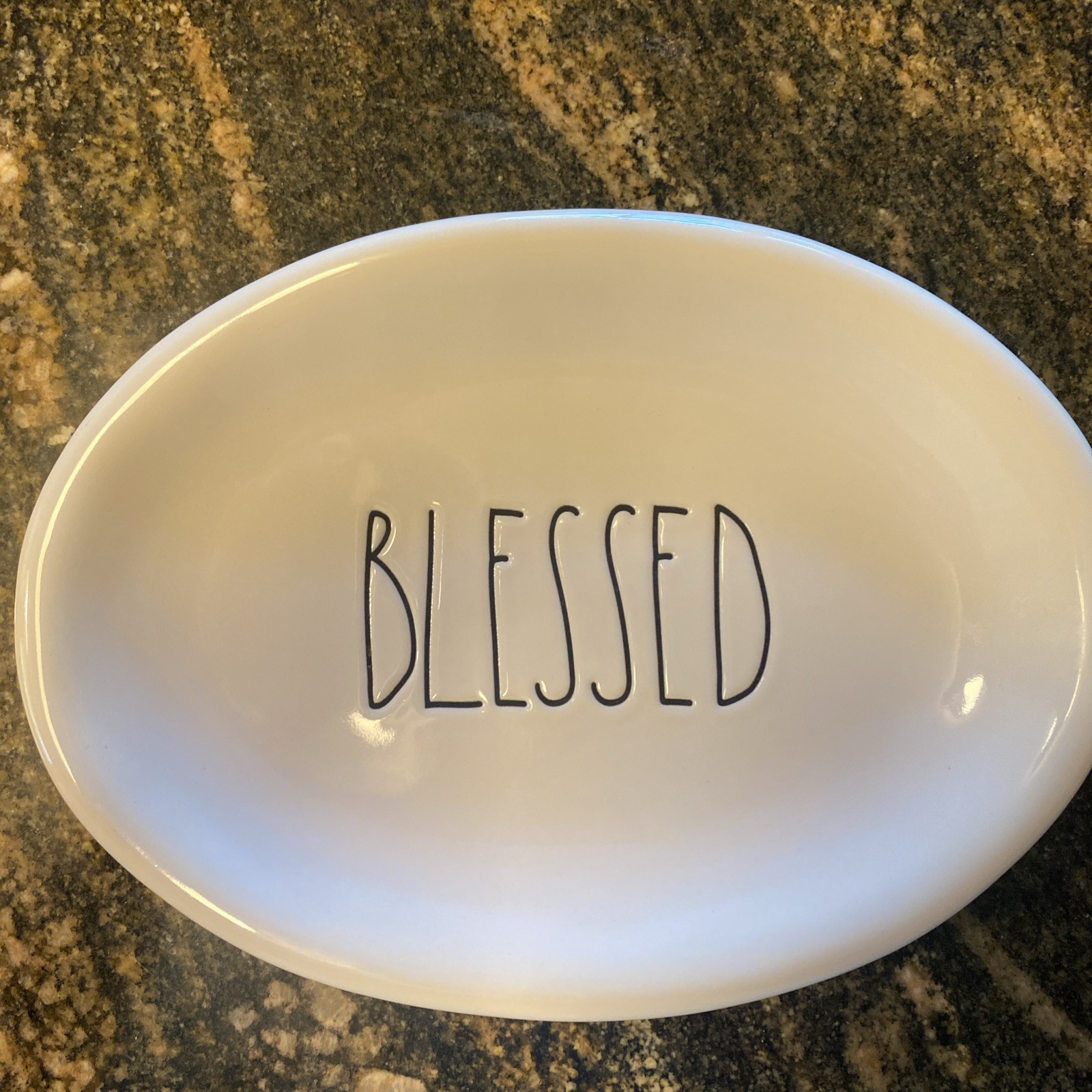 4x Rae Dunn Blessed Oval Plate Appetizer Farmhouse Decor Cottage Minimalist EUC