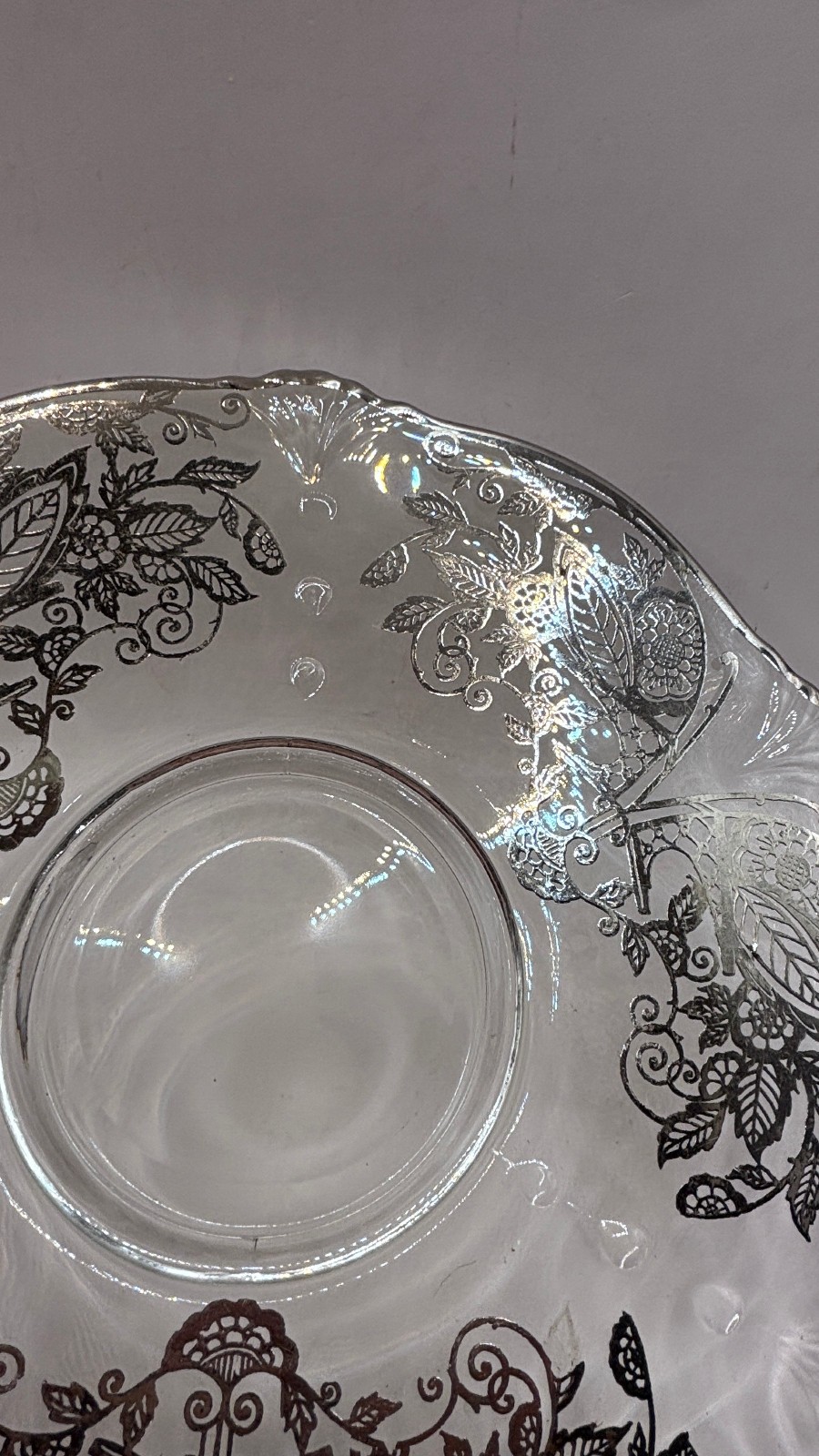 Platter Tray Sterling Silver Overlay on Clear Glass Vintage Butterfly Motif EVC