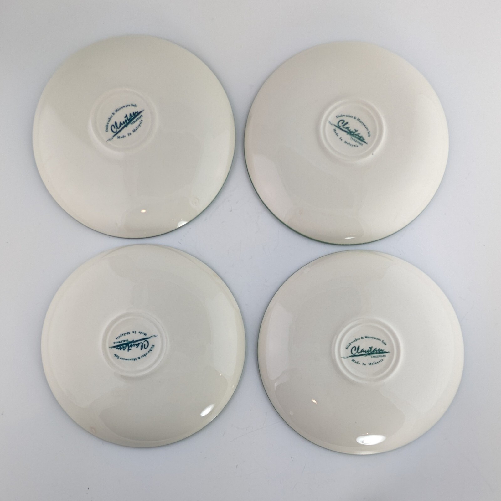 4 Claytan Ivory & Green Floral Saucer Plates, Flowers Malaysia 5.75″ Vintage