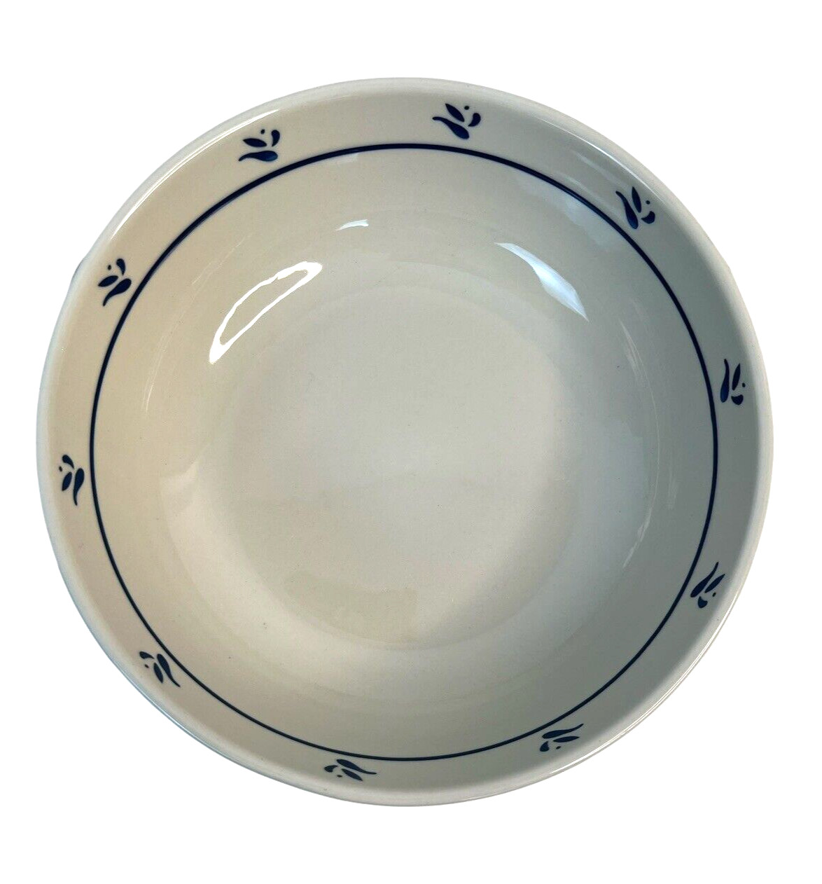 FP Friendship Pottery Flower Round Vegetable Serving Bowl 9 IN Beige Blue -USA