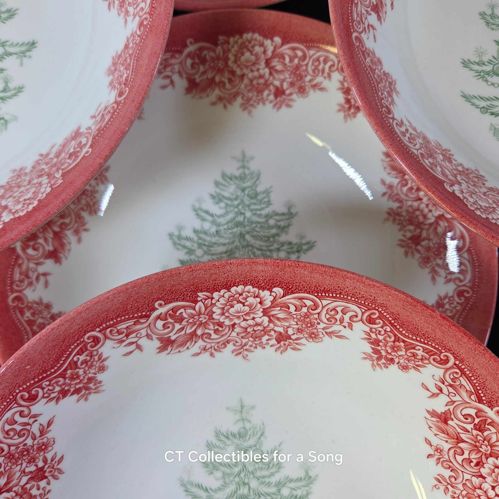 NEW Set 12 Royal Stafford Red Green Christmas Tree Pasta Bowls 9″ In Box Holiday