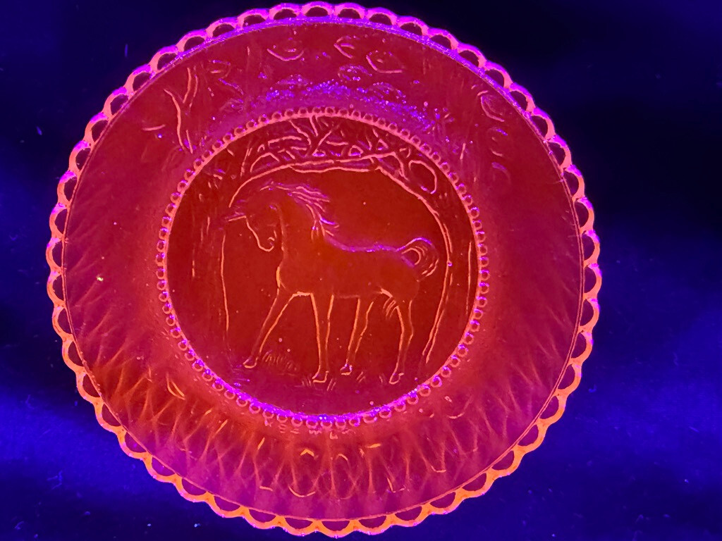 Green Vaseline glass Unicorn plate tea cup horse uranium pony saucer selenium 3″