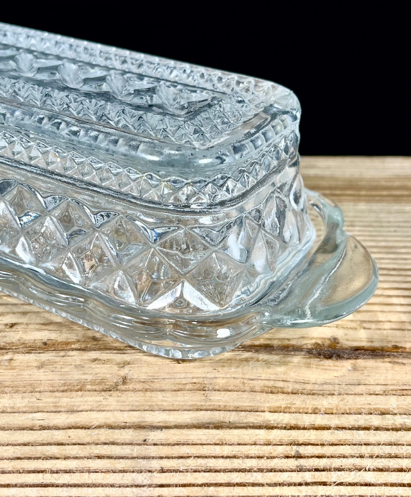 Vintage Anchor Hocking Wexford Cut Glass Covered Butter Dish 2 Pc with Lid