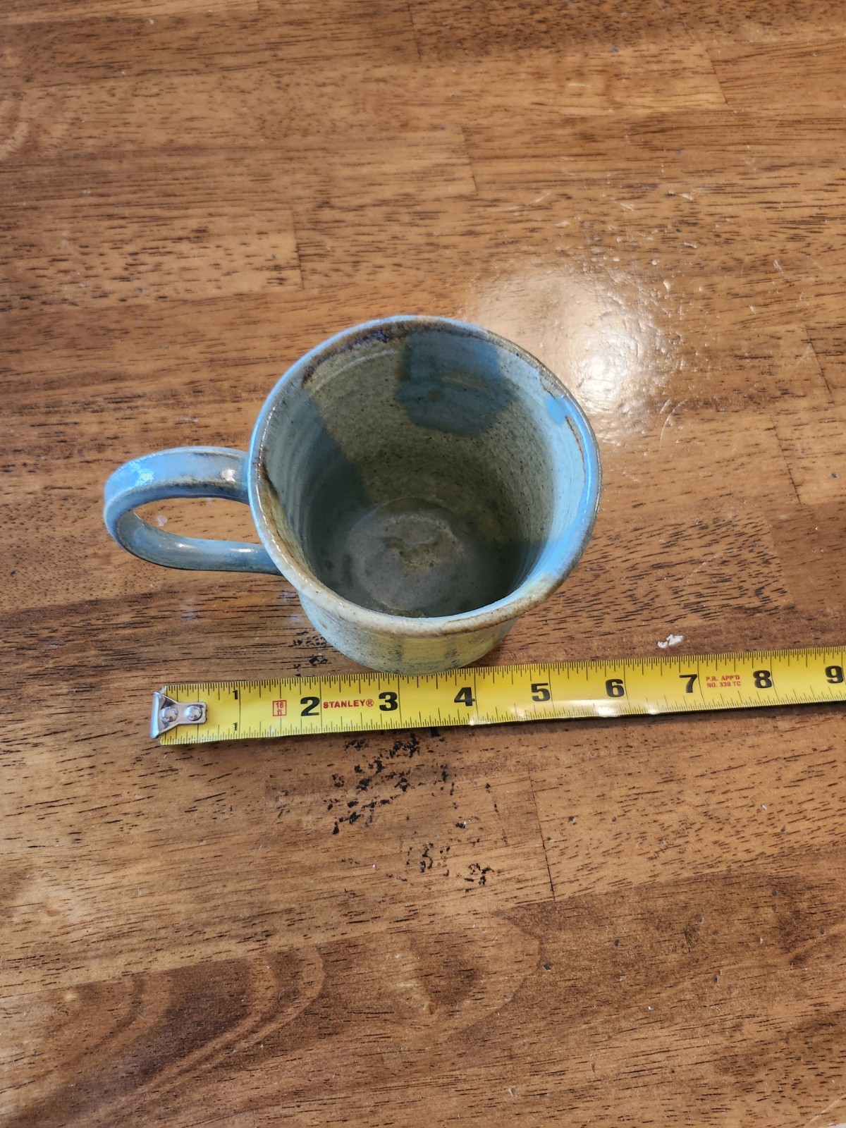 Stoneware Pottery Mug Drip Glaze Brown Gray Tan Blue Coffee Mug