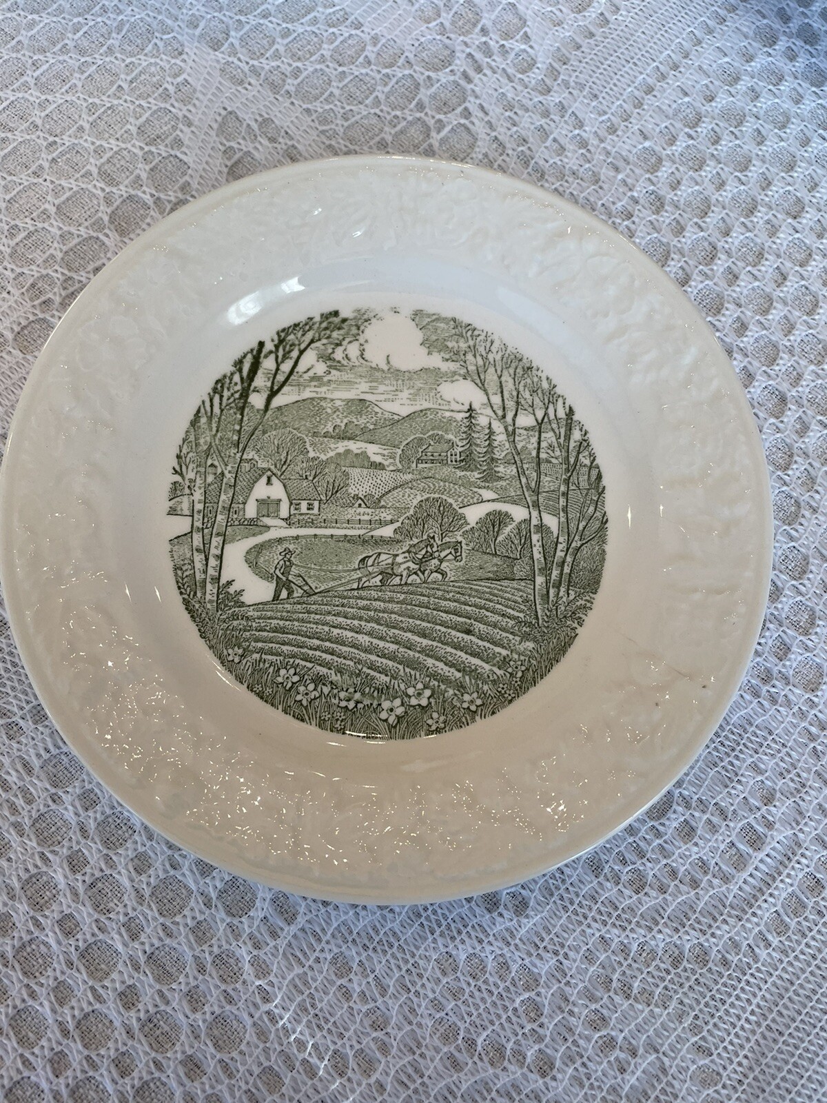 Vintage Taylor Smith & Taylor Pastoral Dessert Plates USA Farm 6 1/2 Inches