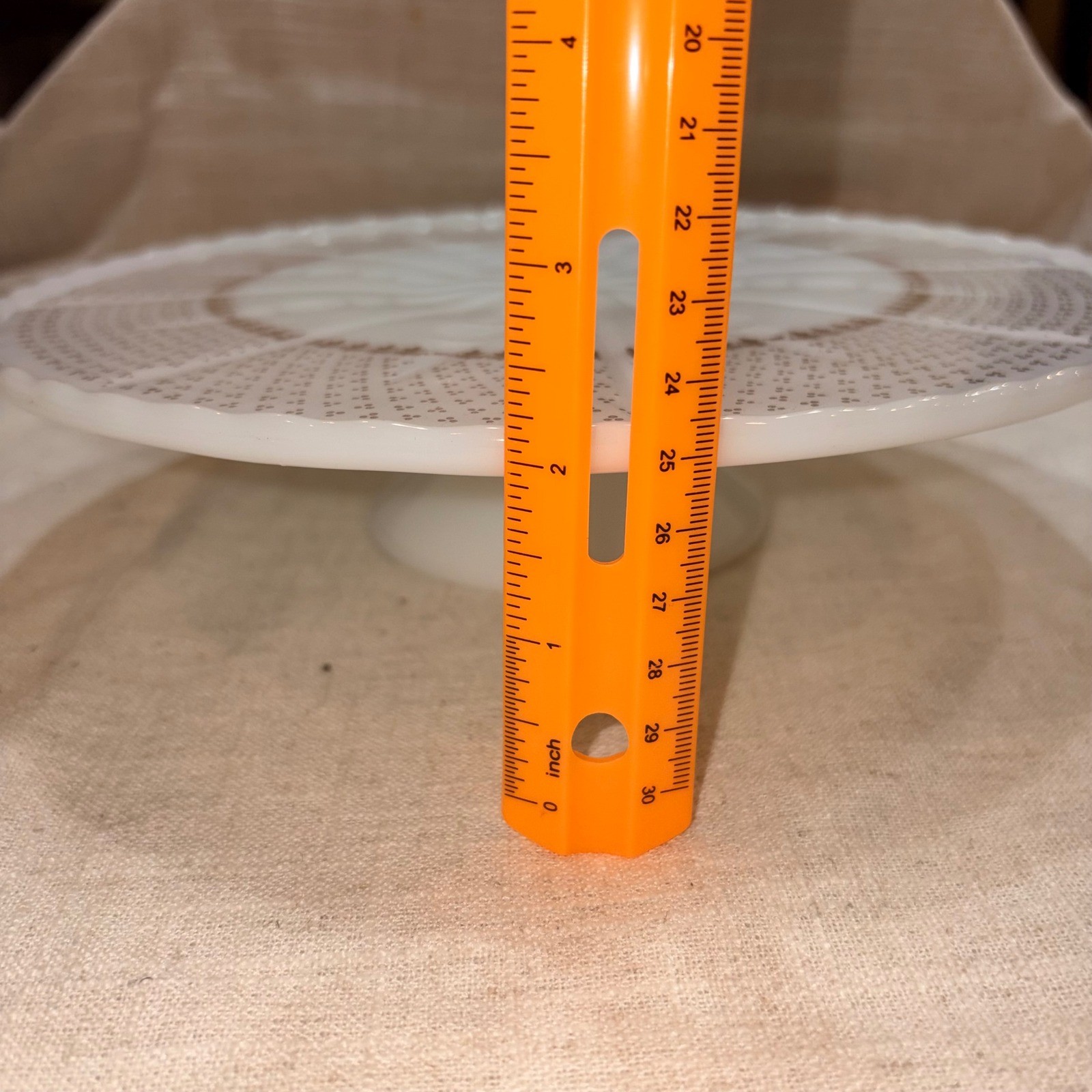 Anchor Hocking Ivory White Cake Plate 22K Gold Decorated Pedestal Stand
