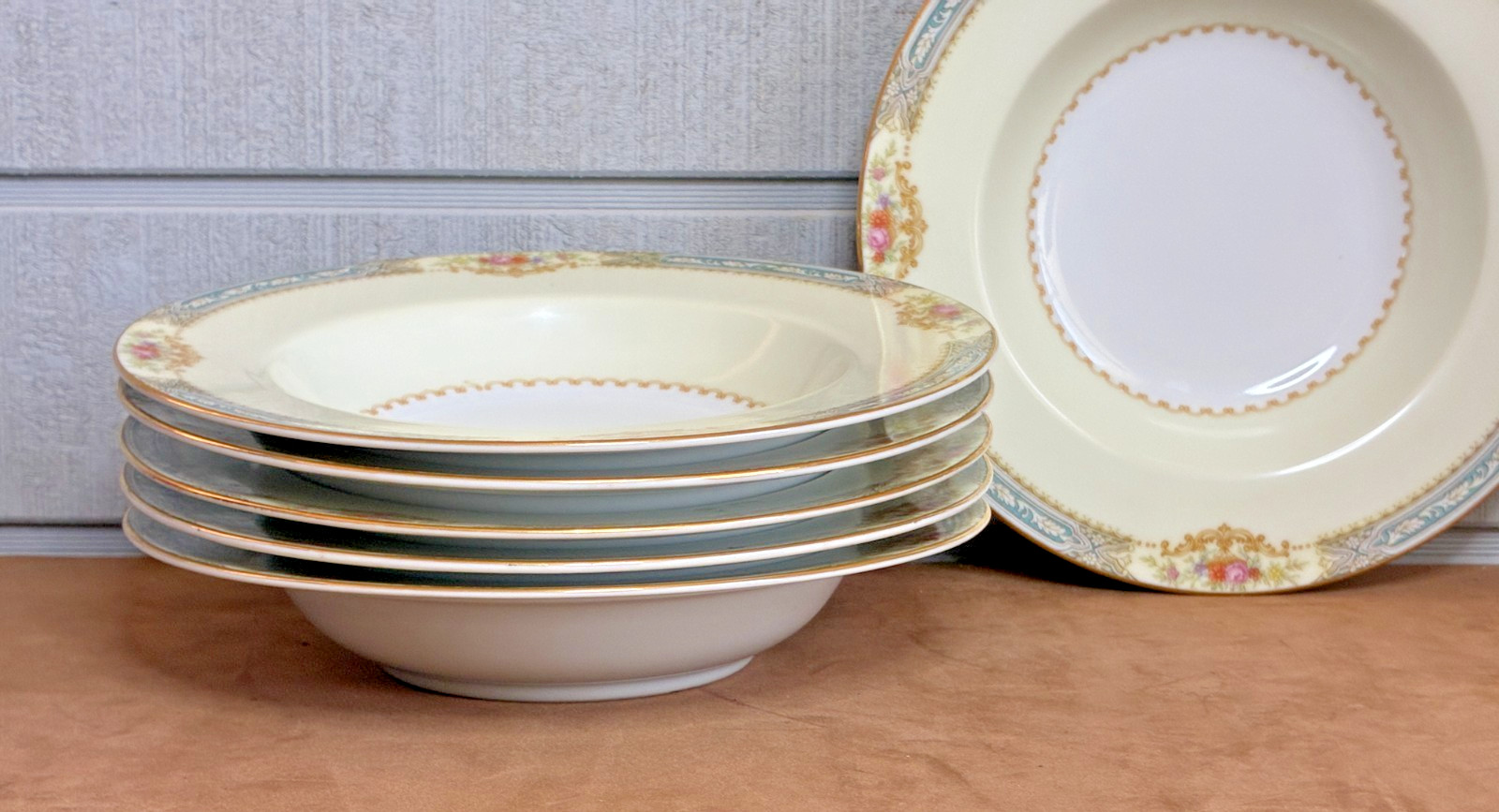Vintage NORITAKE Rose China (6) Rimmed Soup Bowls 8 1/8″ Made in Occupied Japan
