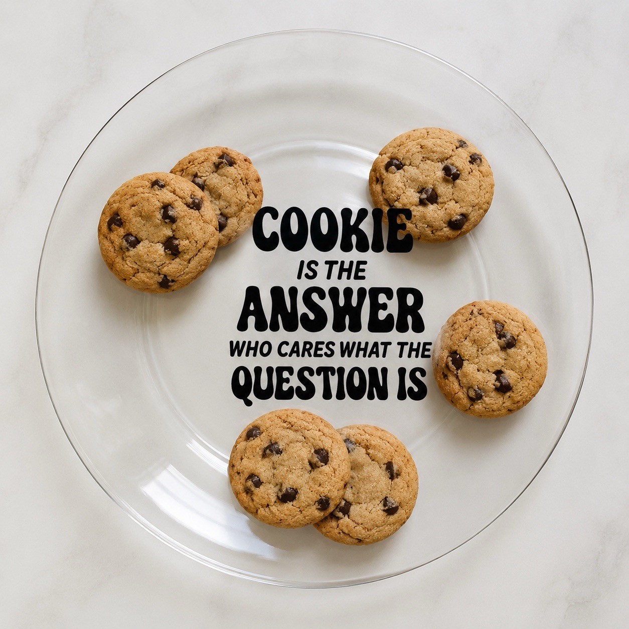 Funny “COOKIE IS THE ANSWER” Clear Glass Dessert Plate 11” Novelty Serving Dish