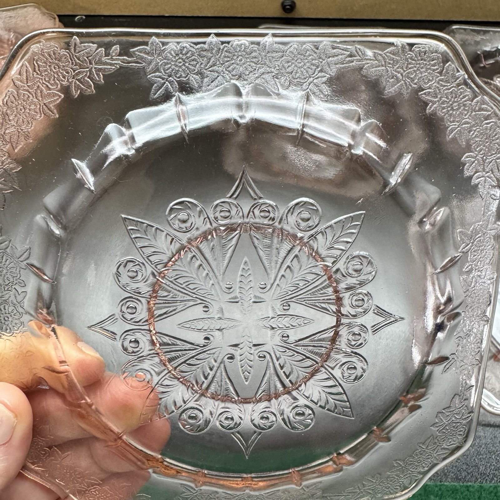 Jeannette Adam Pink Depression Glass Square 6” Plates Lot Of 4 1930s