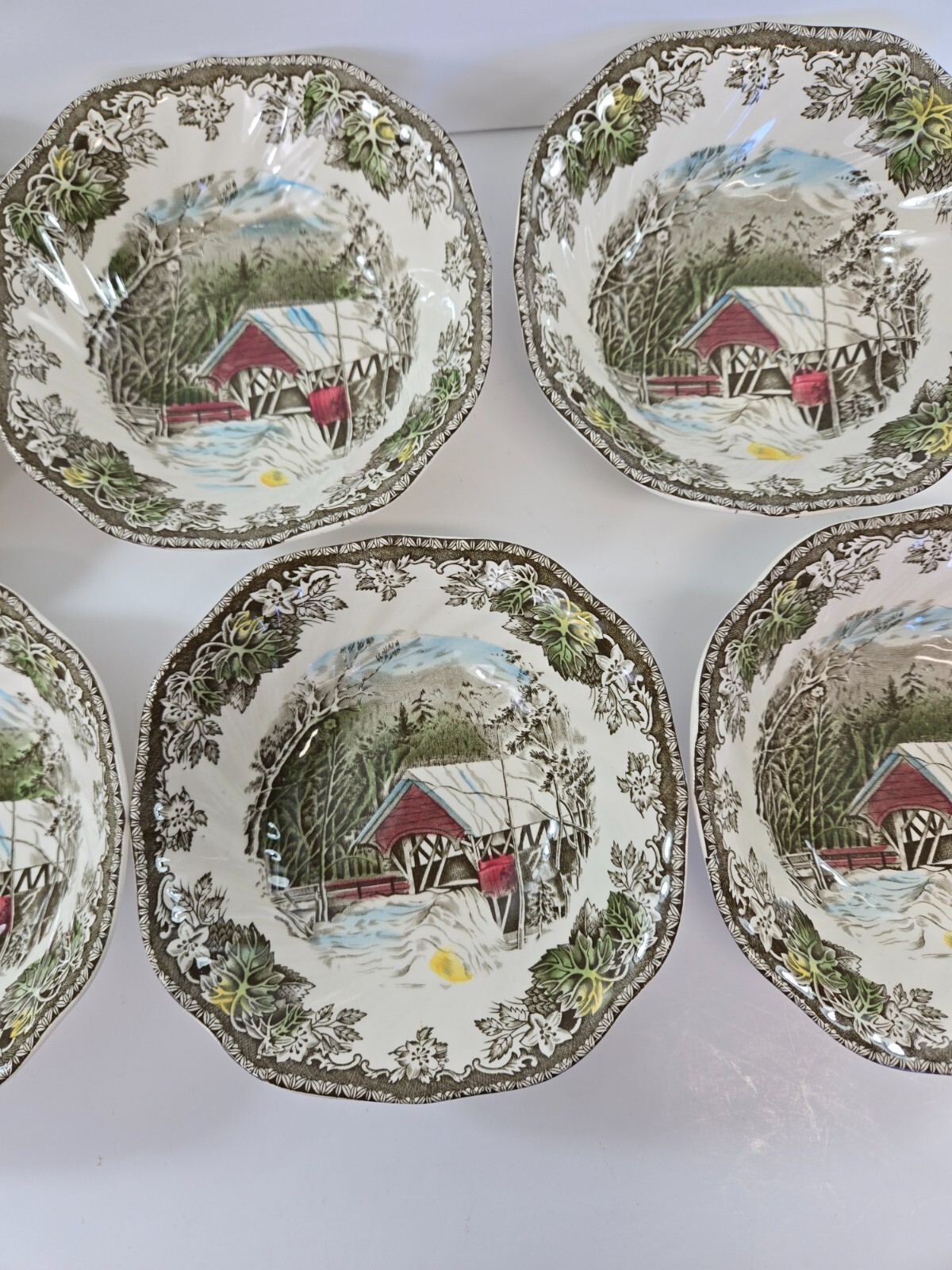 Johnson Brothers Friendly Village Covered Bridge 7 Square Cereal Bowls England
