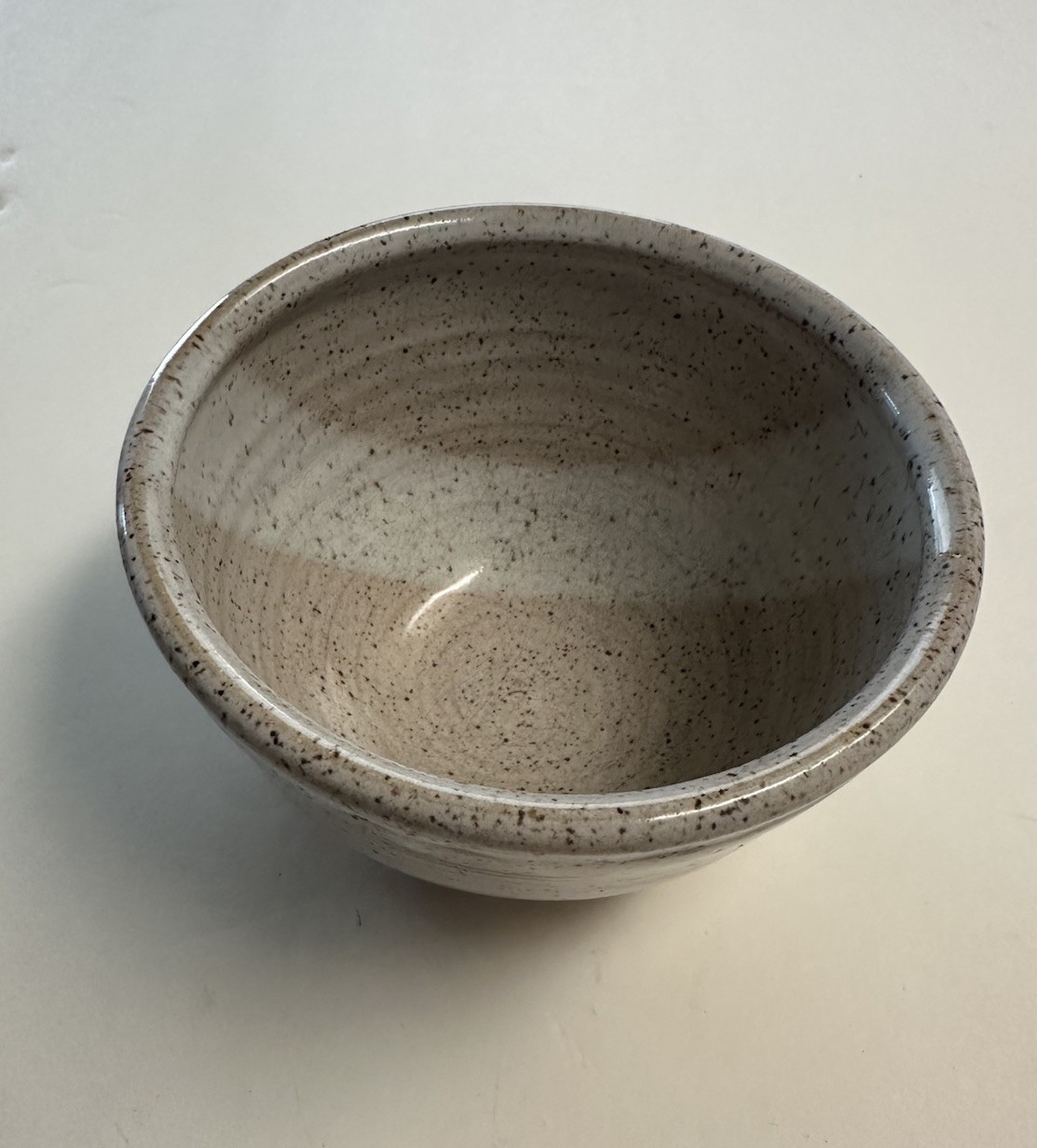 Signed Studio Pottery Stoneware Bowl Speckled Beige Handmade 5.5”