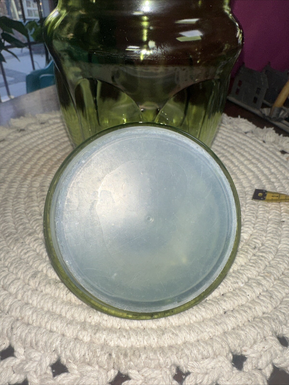 Fairfield AH Green Avocado Bubble Glass Canister & Lid Vintage MCM Vase G2