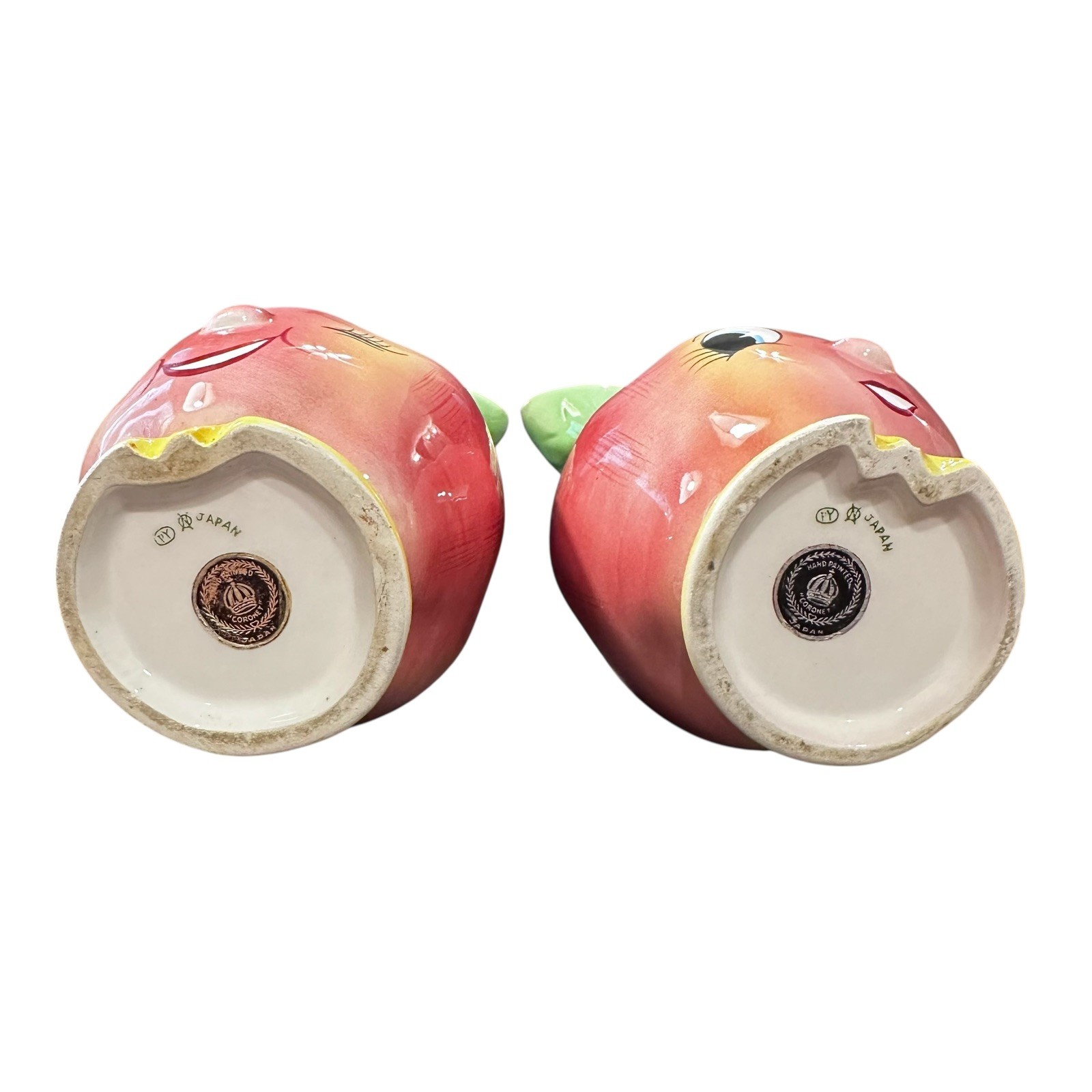 Vintage Anthropomorphic Apple Oil and Vinegar Ceramic Cruet Set PY Japan READ