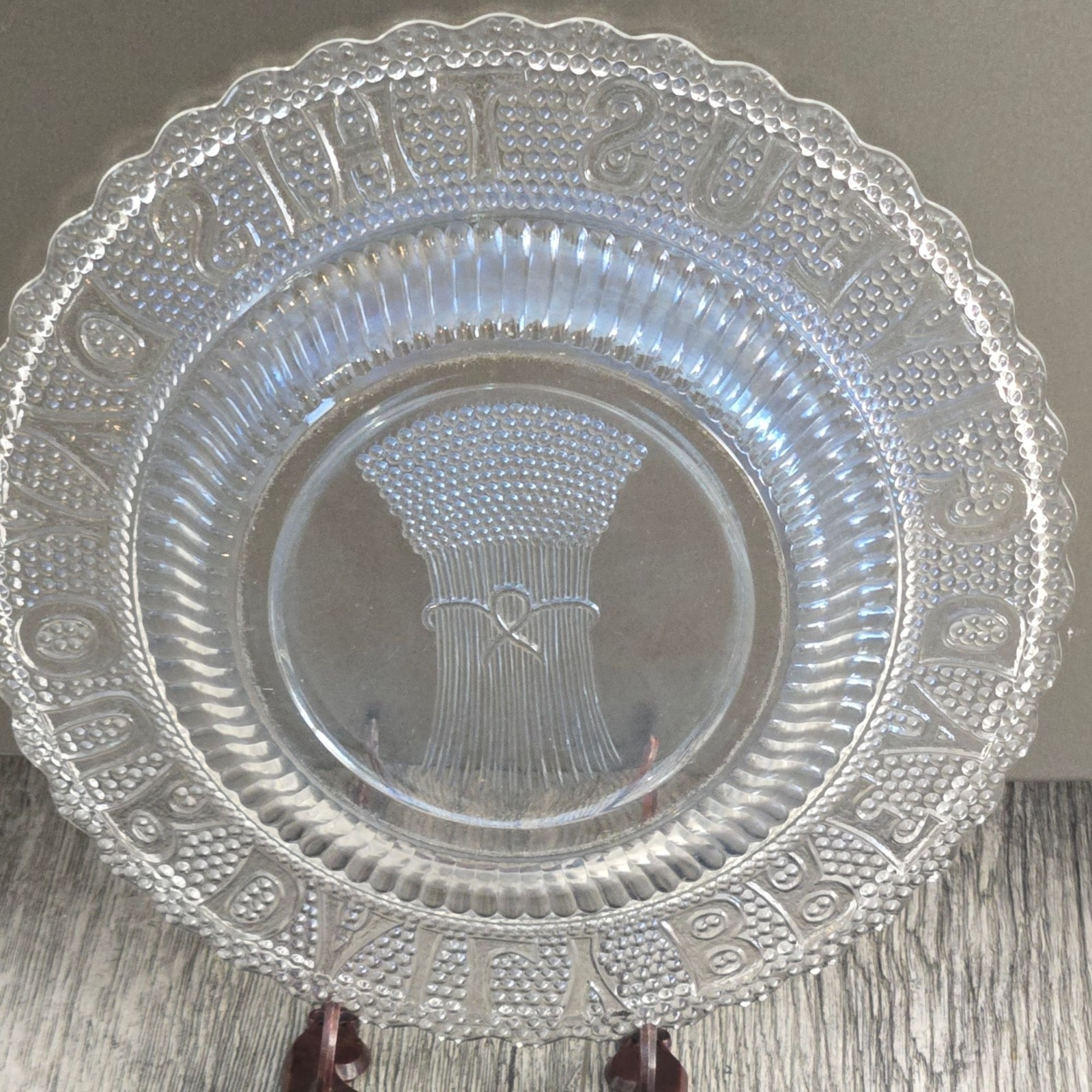 Antique EAPG Bread Plate Give Us This Day Our Daily Bread Glass Decor Religious