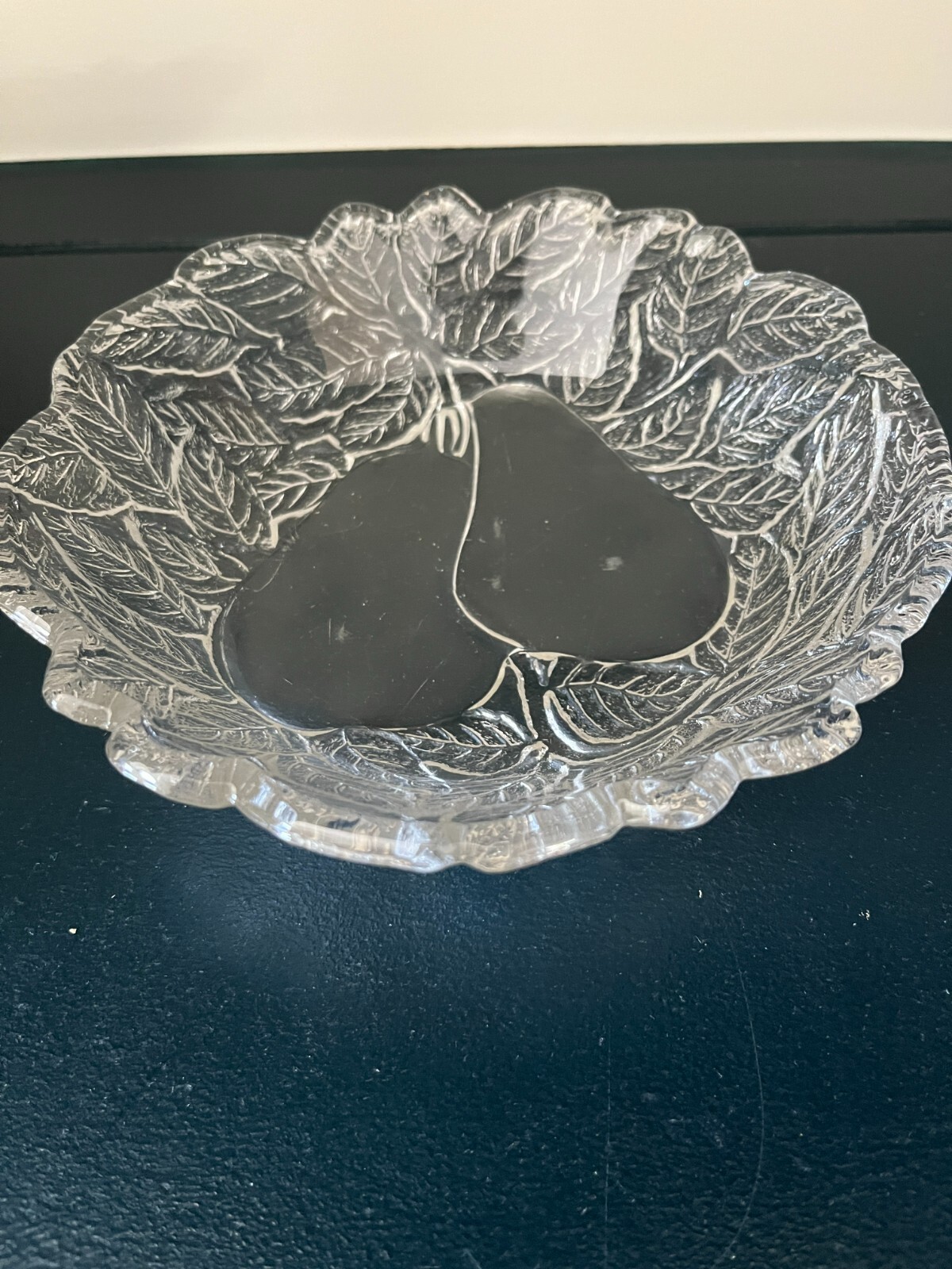 Vintage Glass Embossed Pears and Leaves Pattern Fruit Bowl