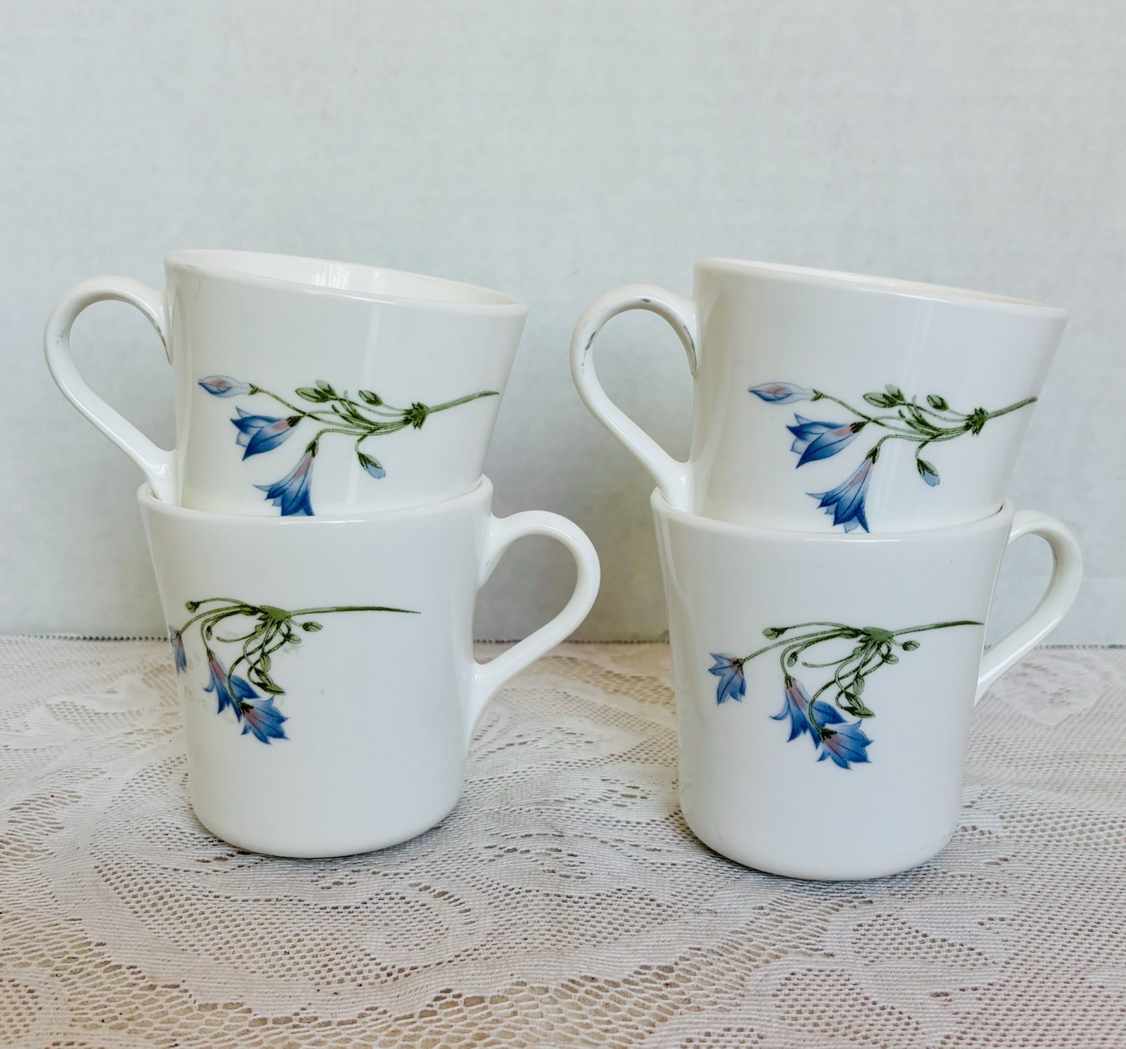 Corelle Blue Dusk Floral 8oz Mugs Vintage Collectible Set of 4 RARE