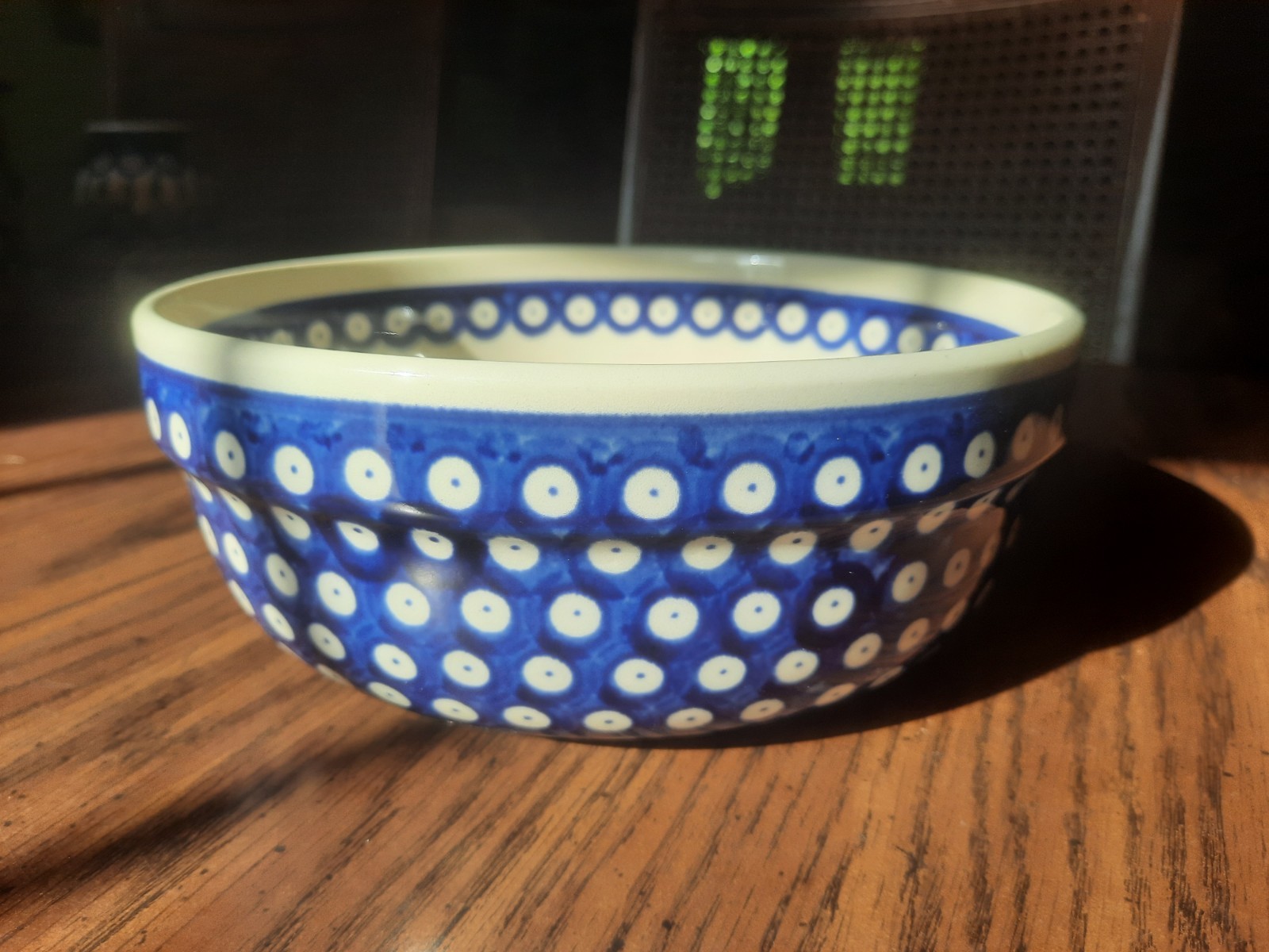 Authentic Boleslawiec Polish Pottery 7.75″ Serving Bowl Blue Eyes Polka Dot…