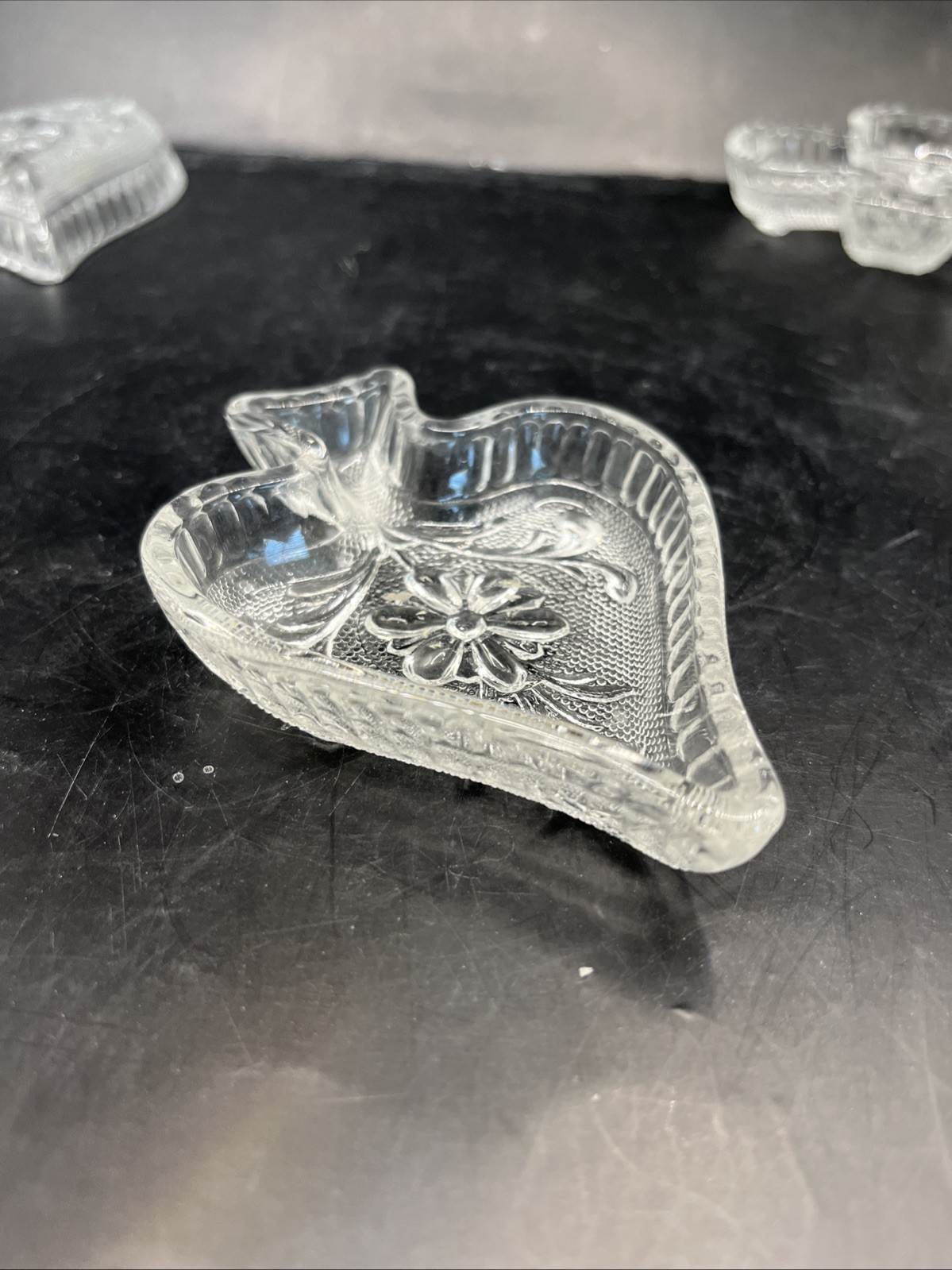 Indiana Glass Clear Tiara Playing Card Suit Candy Nut Crystal Glass Dishes