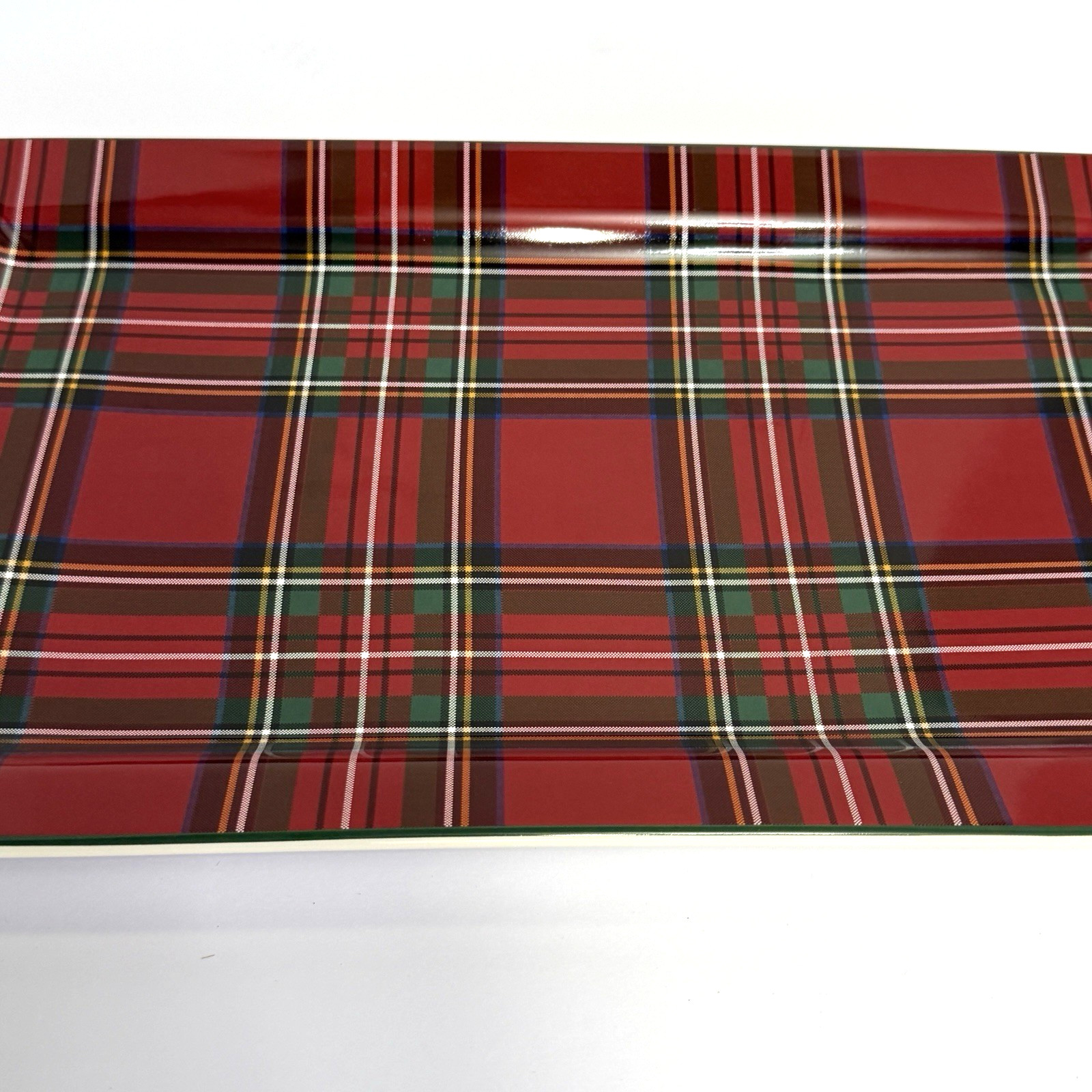 POTTERY BARN STEWART PLAID STONEWARE RECTANGULAR PLATTER 17.25 x 10″ ~ RED