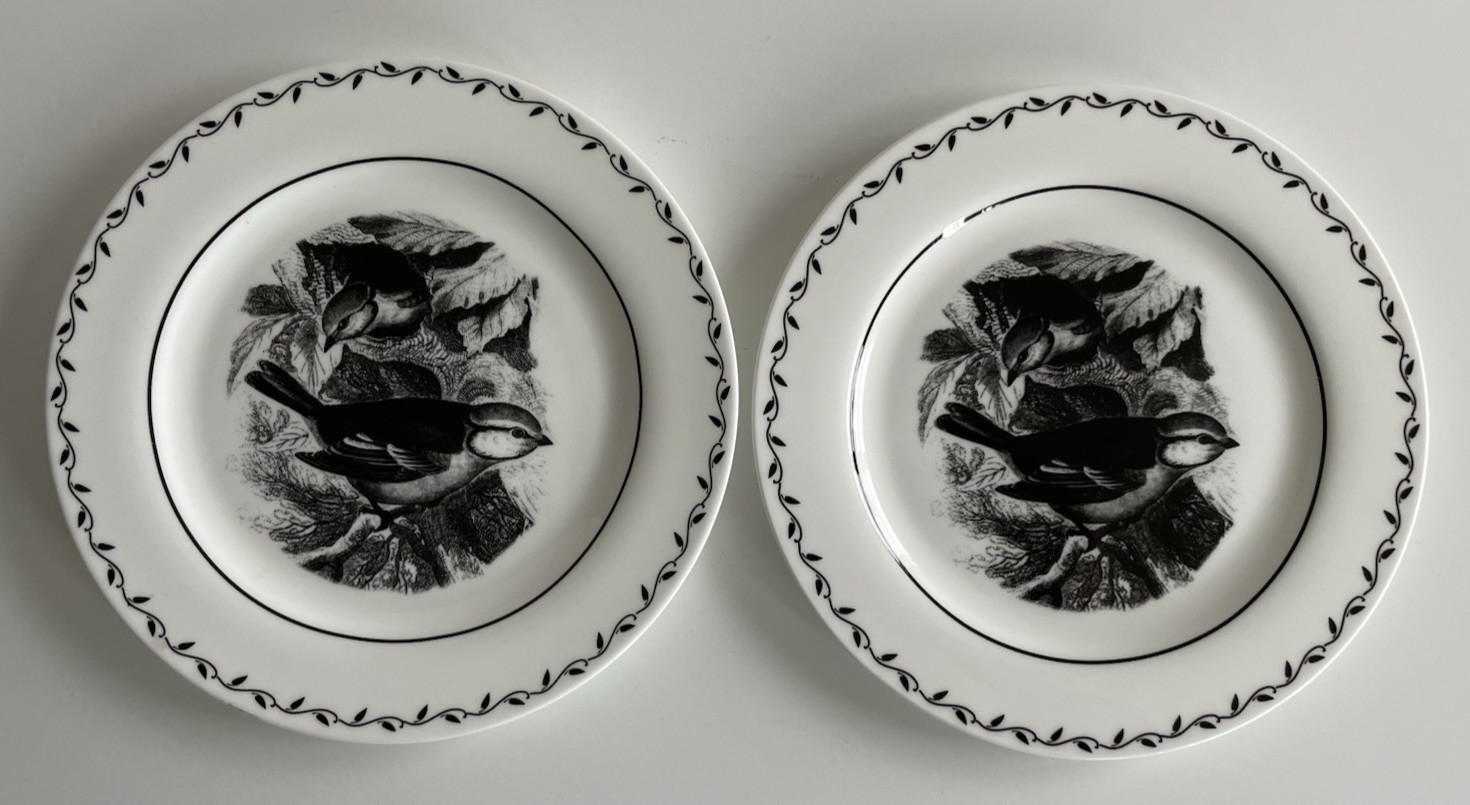 Mary Carol Lot of 4 Birds And Bees Black And White China Dessert Plates 7 7/8″