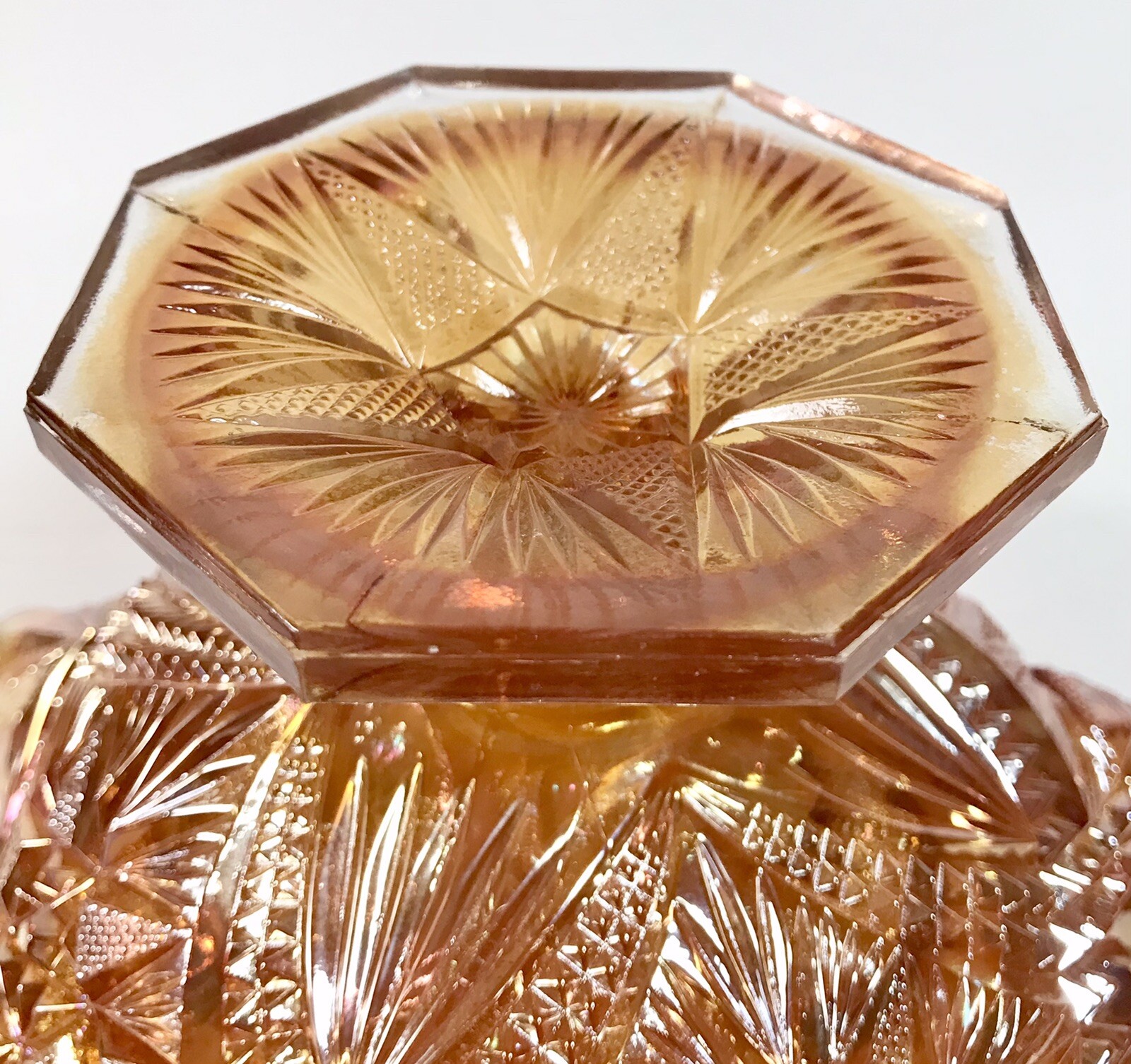 Imperial Carnival Glass Compote Bowl Marigold Scroll Eastern Star 7.5″ Footed