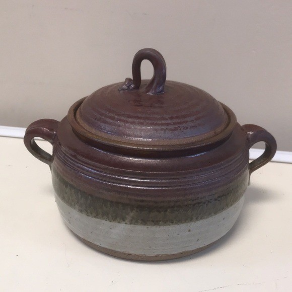 Stoneware Pottery Signed & Stamped Lidded Soup Tureen/Bean Pot