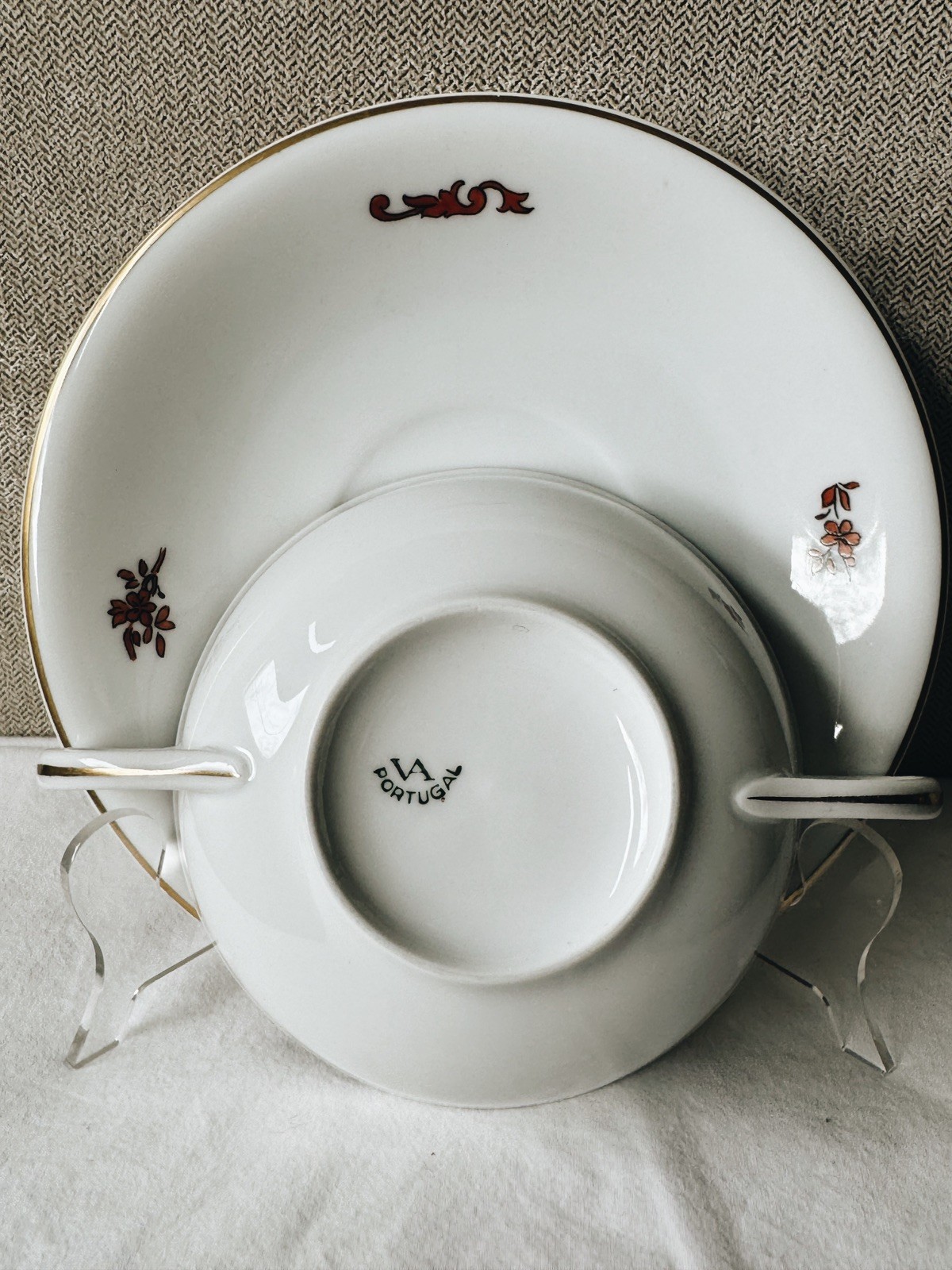 Vintage Vista Alegre “Teresa” Rust Footed Cup & Saucer Portugal, Set of THREE